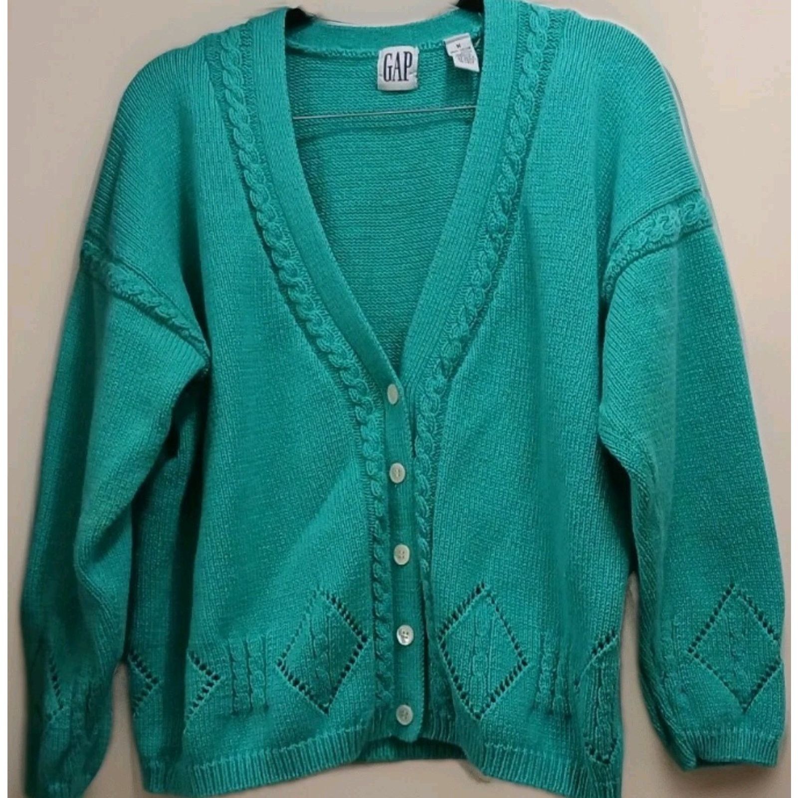 Gap Vintage GAP Teal Cardigan M Chunky Knit Grandma 90s Y2K Size M / US 6-8 / IT 42-44 - 1 Thumbnail