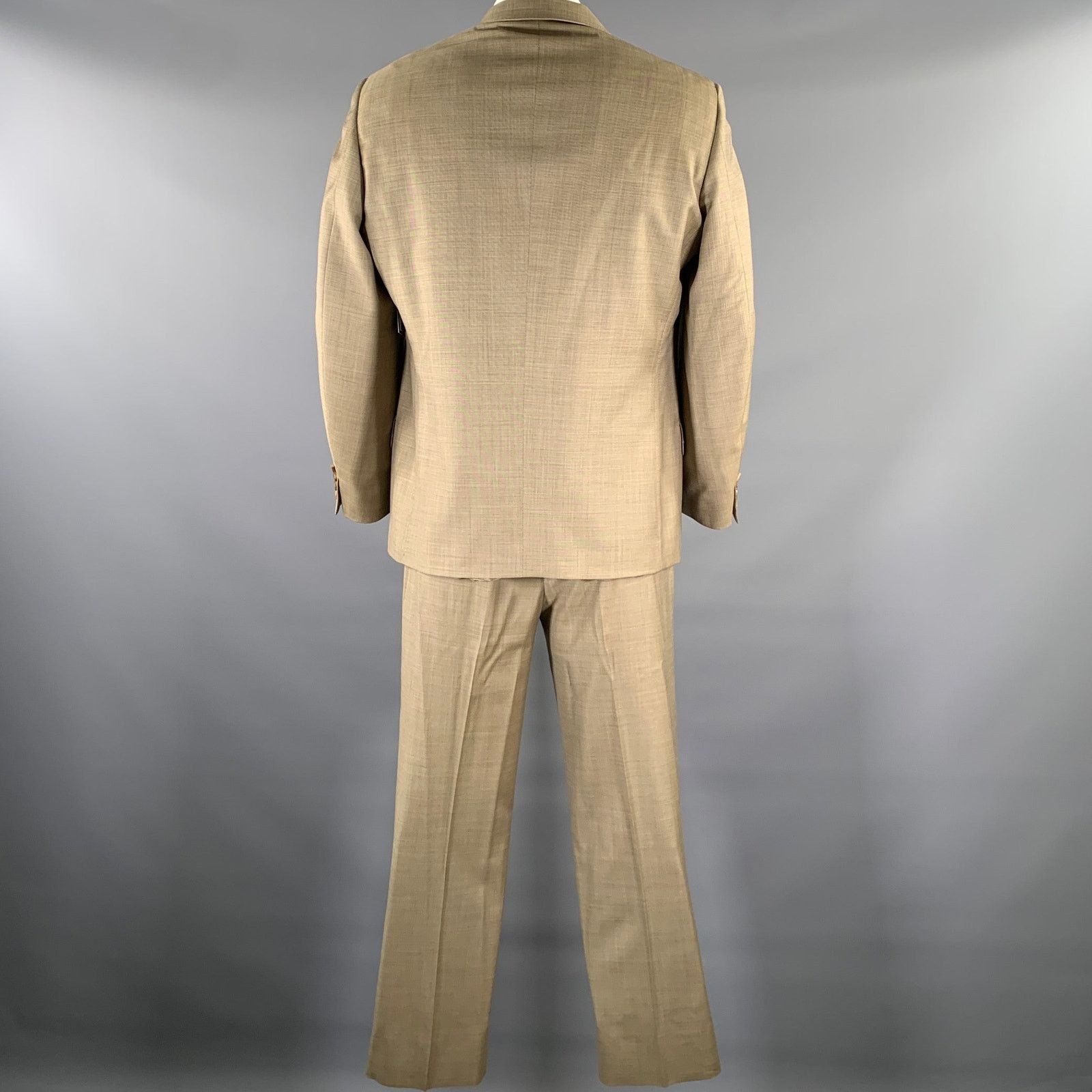 Belvest BELVEST Size 44 Khaki Brown Woven Wool Notch Lapel Suit Size 44R - 3 Thumbnail
