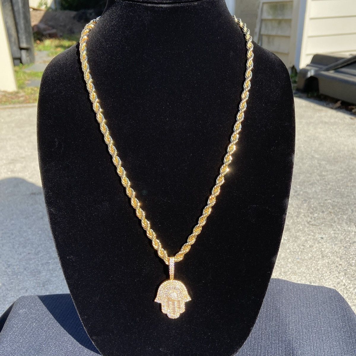 Jewelry Gold Chain Rope Chain Necklace 24in 6mm and Hamsa Hand Charm Size ONE SIZE - 1 Thumbnail