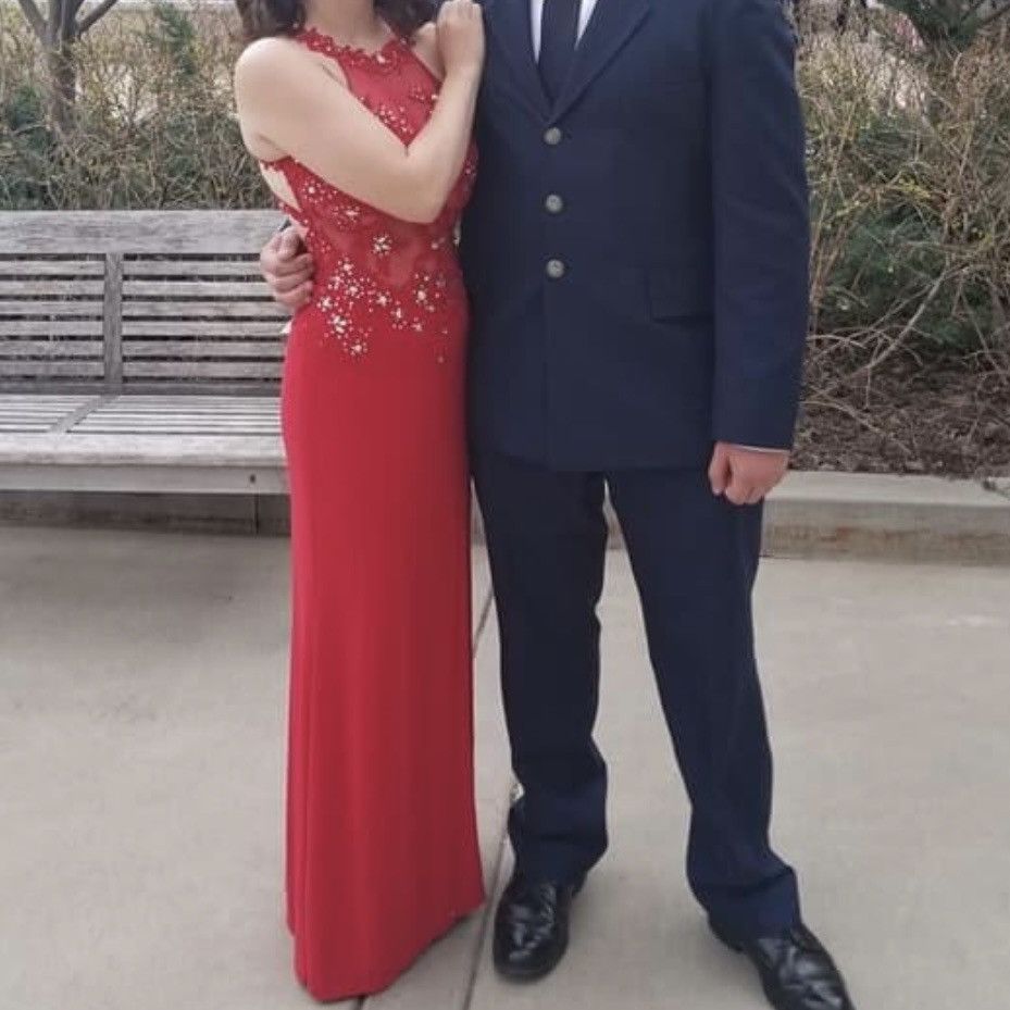 Other DANCING QUEEN Red Mesh Lace High Neck Formal Prom Gown Dress Size XS / US 0-2 / IT 36-38 - 3 Thumbnail