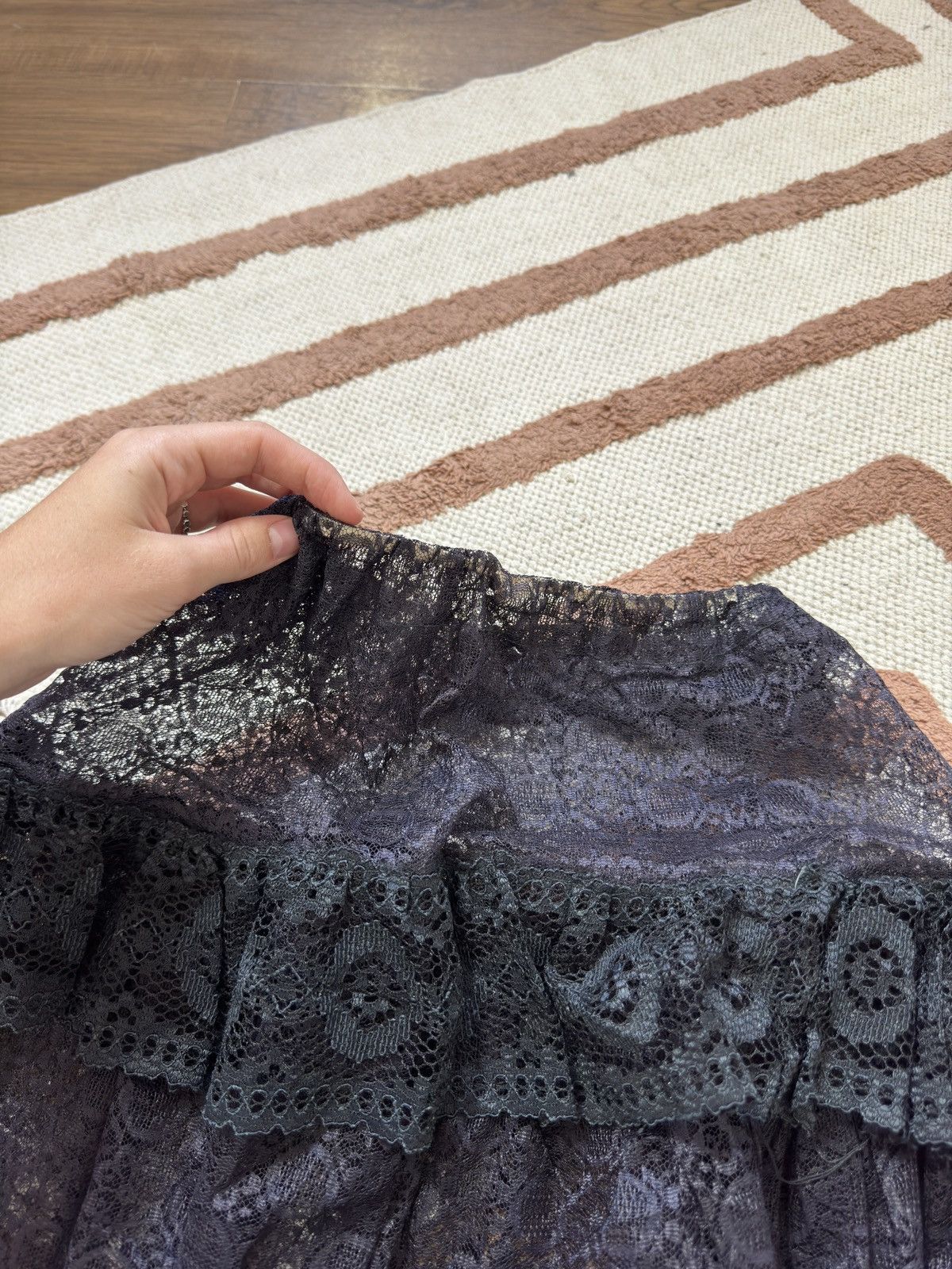 Vintage GUIPURE LACE RUCHES MESH TIE MAXI SKIRT Size 28" / US 6 / IT 42 - 4 Thumbnail