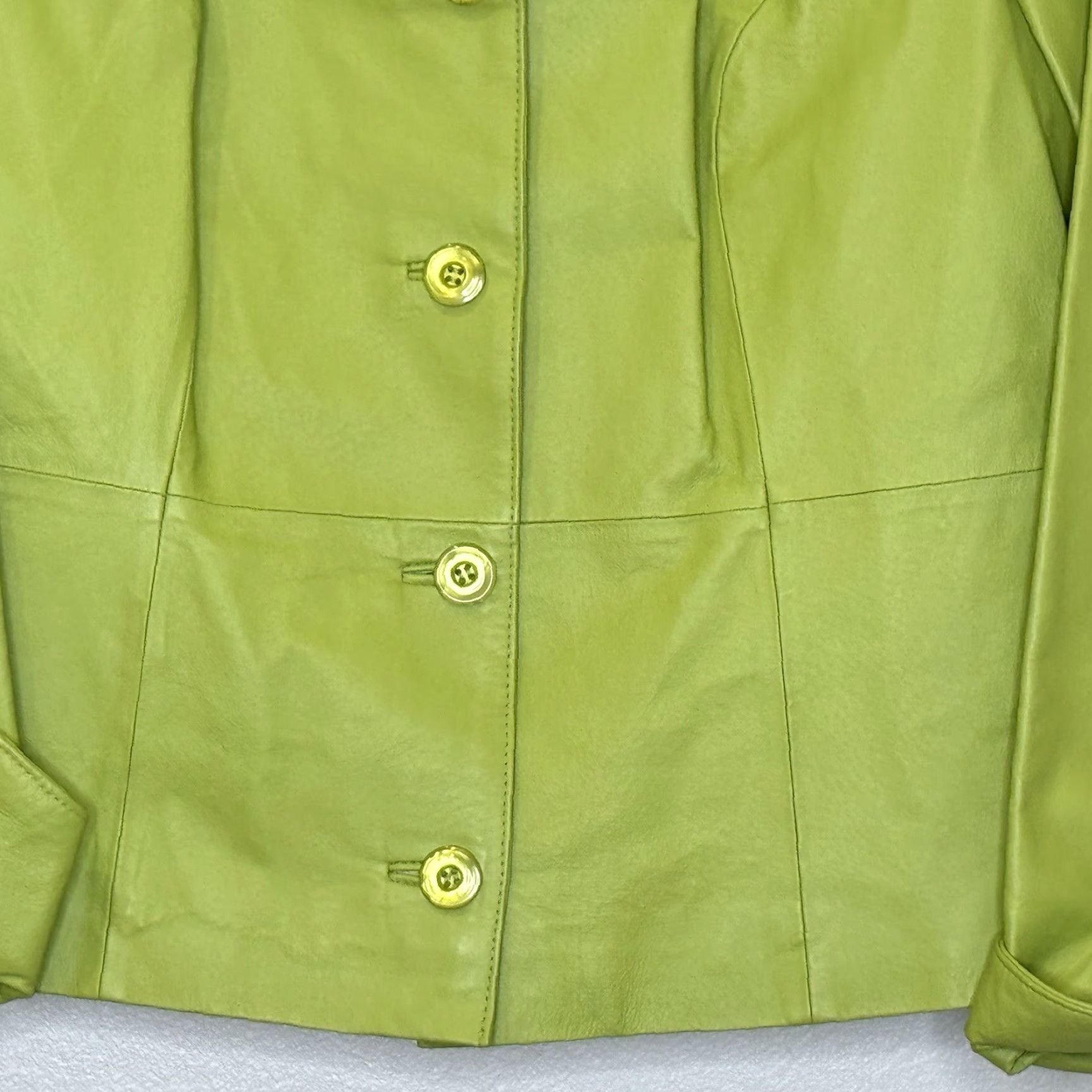 Vintage Terry Lewis Womens Leather Jacket Size Medium Green Button Front Roll Cuff Lined Jacket Size M / US 6-8 / IT 42-44 - 4 Thumbnail