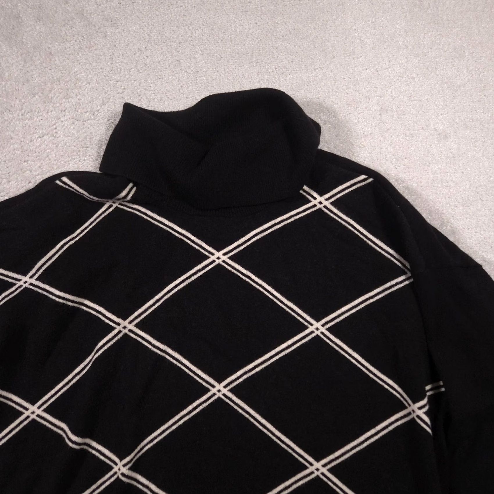Vintage Adrienne Vittadini Sweater Womens XL Black Cowl Neck Argyle Knit Pullover Size XL / US 12-14 / IT 48-50 - 2 Thumbnail