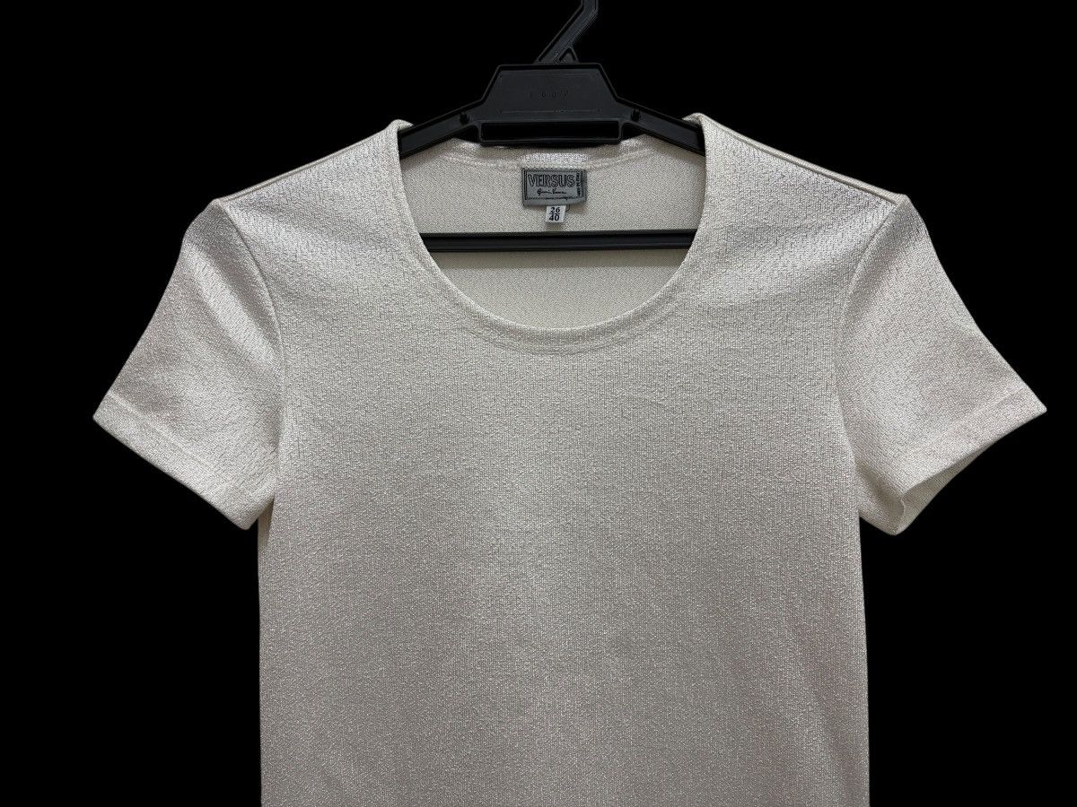 Versus Versace GLAM 💎 GLITTER SILVER TONE RIBBED SPARKLING FINISH TOP TEE Size S / US 4 / IT 40 - 3 Thumbnail