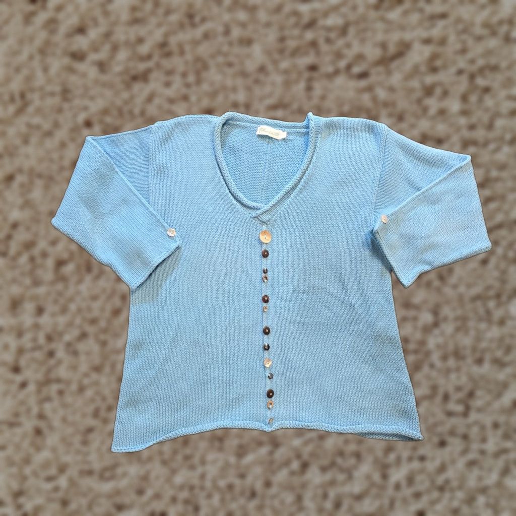 Vintage Lulu B Sweater Womens Large Blue Buttons Artsy Chunky Knit Round Neck Casual Size L / US 10 / IT 46 - 1 Thumbnail