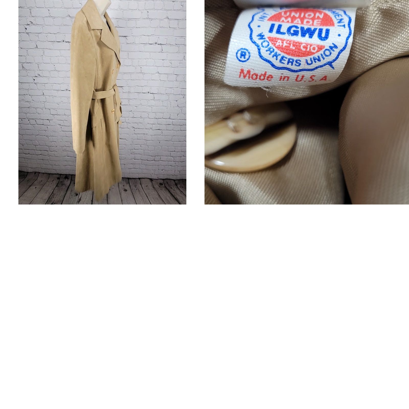 Vintage VTG Unbranded Tan Suede Like Double Breasted Belted Lined Coat - Long - US 12 - Women Size XL / US 12-14 / IT 48-50 - 11 Thumbnail