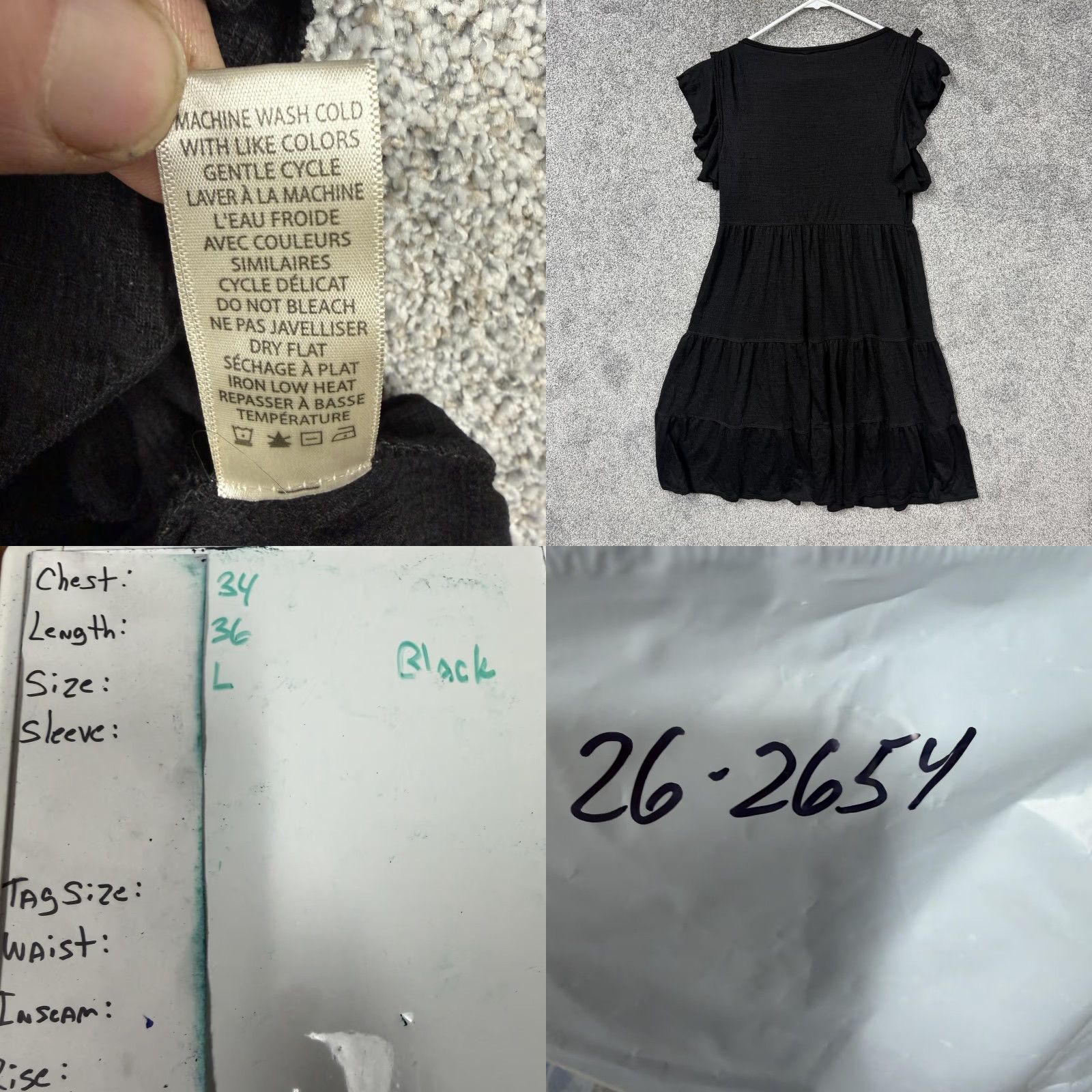 Vintage Max Studio Little Black Dress Womens Large Black Jersey V-Neck Flutter Sleeve Empire Waist Tiered Knee Length Cohort Dress Casual Party/Cocktail Size L / US 10 / IT 46 - 8 Thumbnail