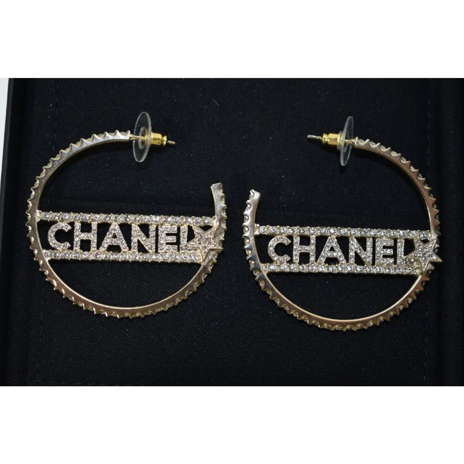 Chanel Chanel Gold Metal Crystal Drop Statement Hoop Earrings Size ONE SIZE - 4 Thumbnail