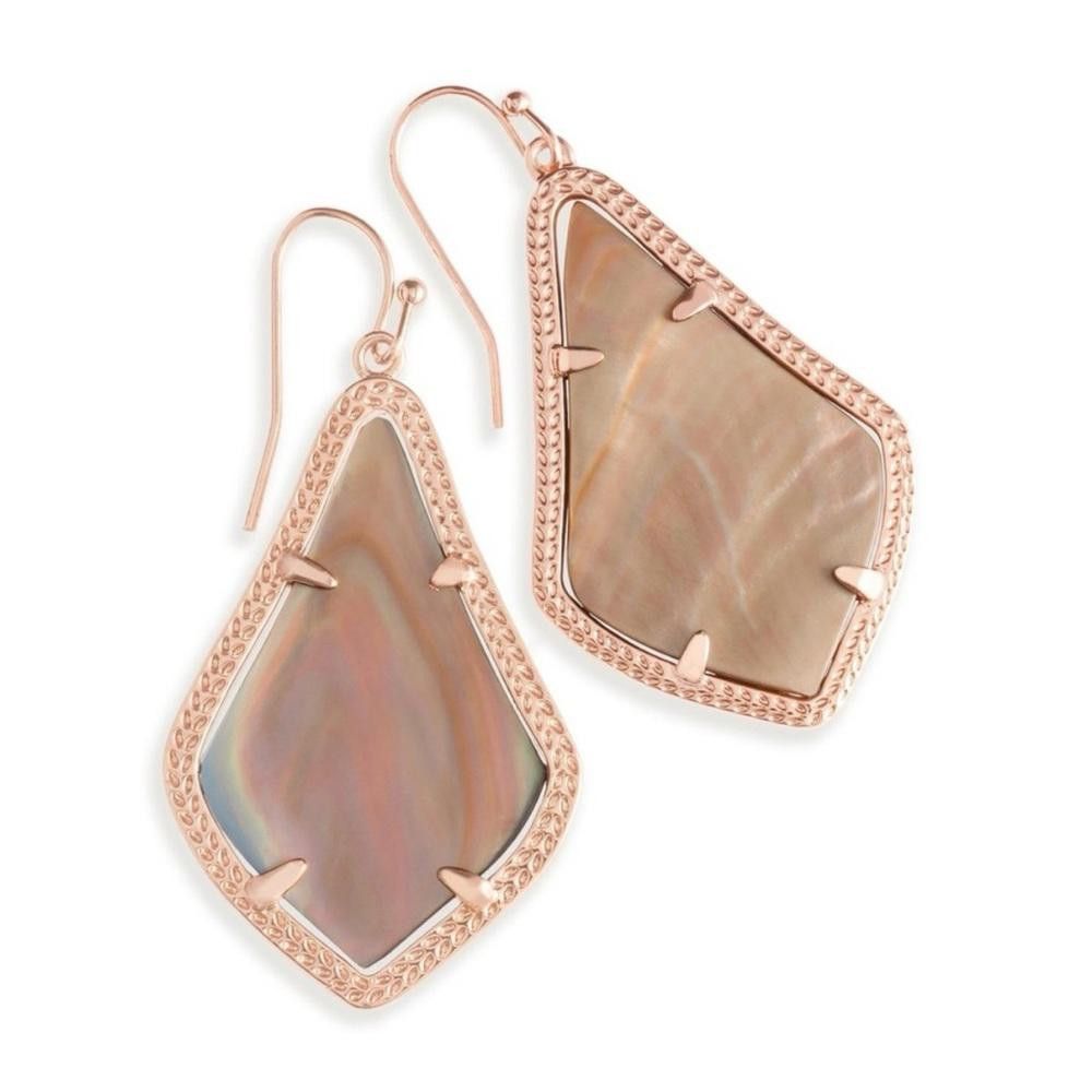 Designer Kendra Scott Alex Brown Mother of Pearl Rose Gold Earrings Size ONE SIZE - 1 Thumbnail