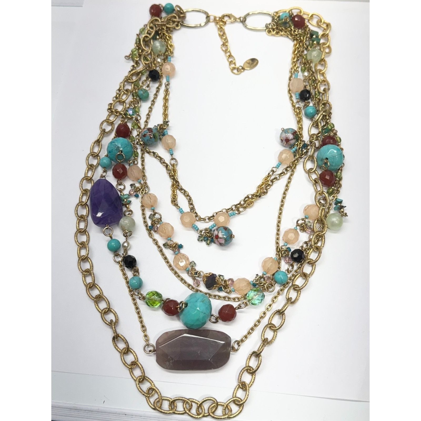Vintage Vintage Crystal cloisonné beaded multi strand chain necklace Size ONE SIZE - 2 Thumbnail
