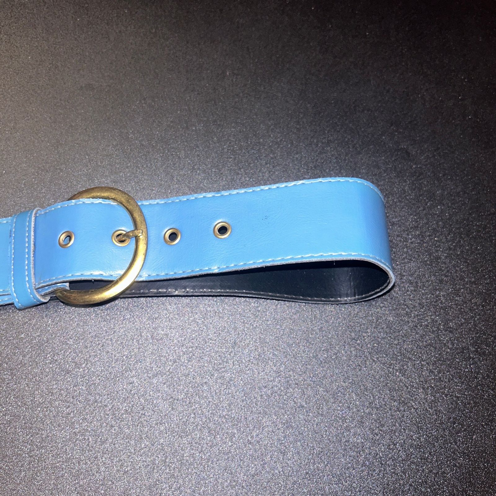 Other Blue Faux Leather Gold-Tone Hardware Adjustable Belt Size 14 Size ONE SIZE - 3 Thumbnail