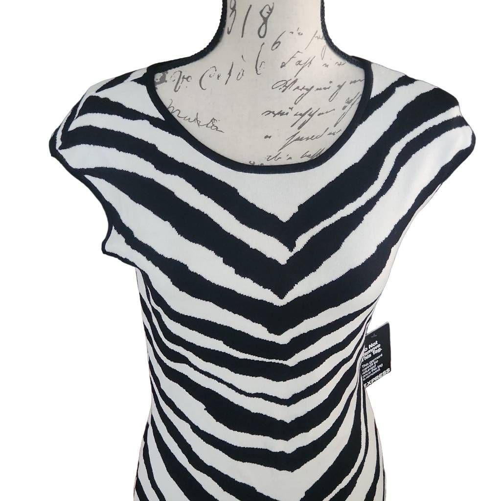 Express Express Women's Size Medium White Black Tiger Stripe Sleevel Size M / US 6-8 / IT 42-44 - 4 Thumbnail