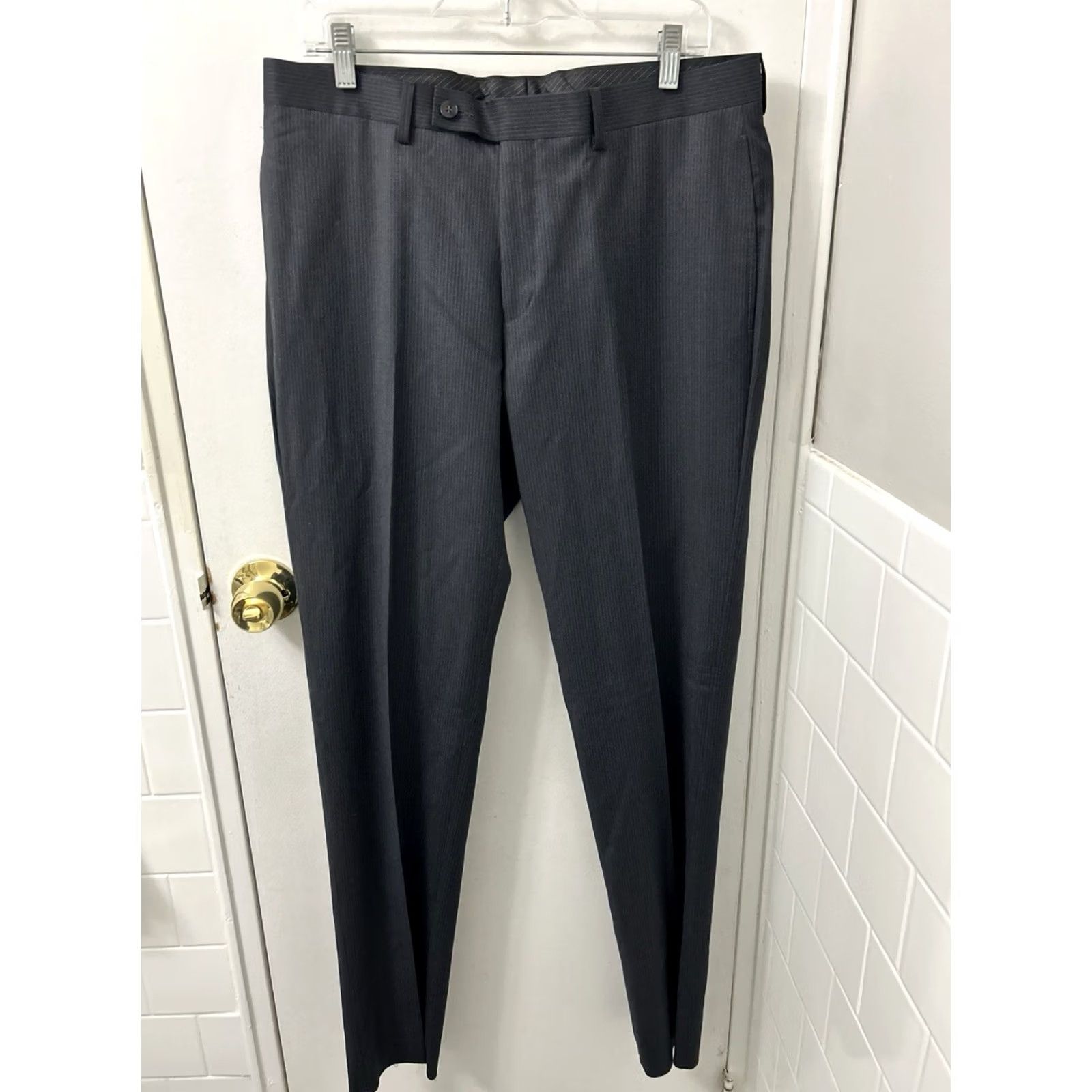 Calvin Klein Calvin Klein Dress Pants Mens 34x35 Gray Pinstripe Wool Flat Front Tapered Zip Button NWT Regular Back to Front? Size US 34 / EU 50 - 6 Thumbnail