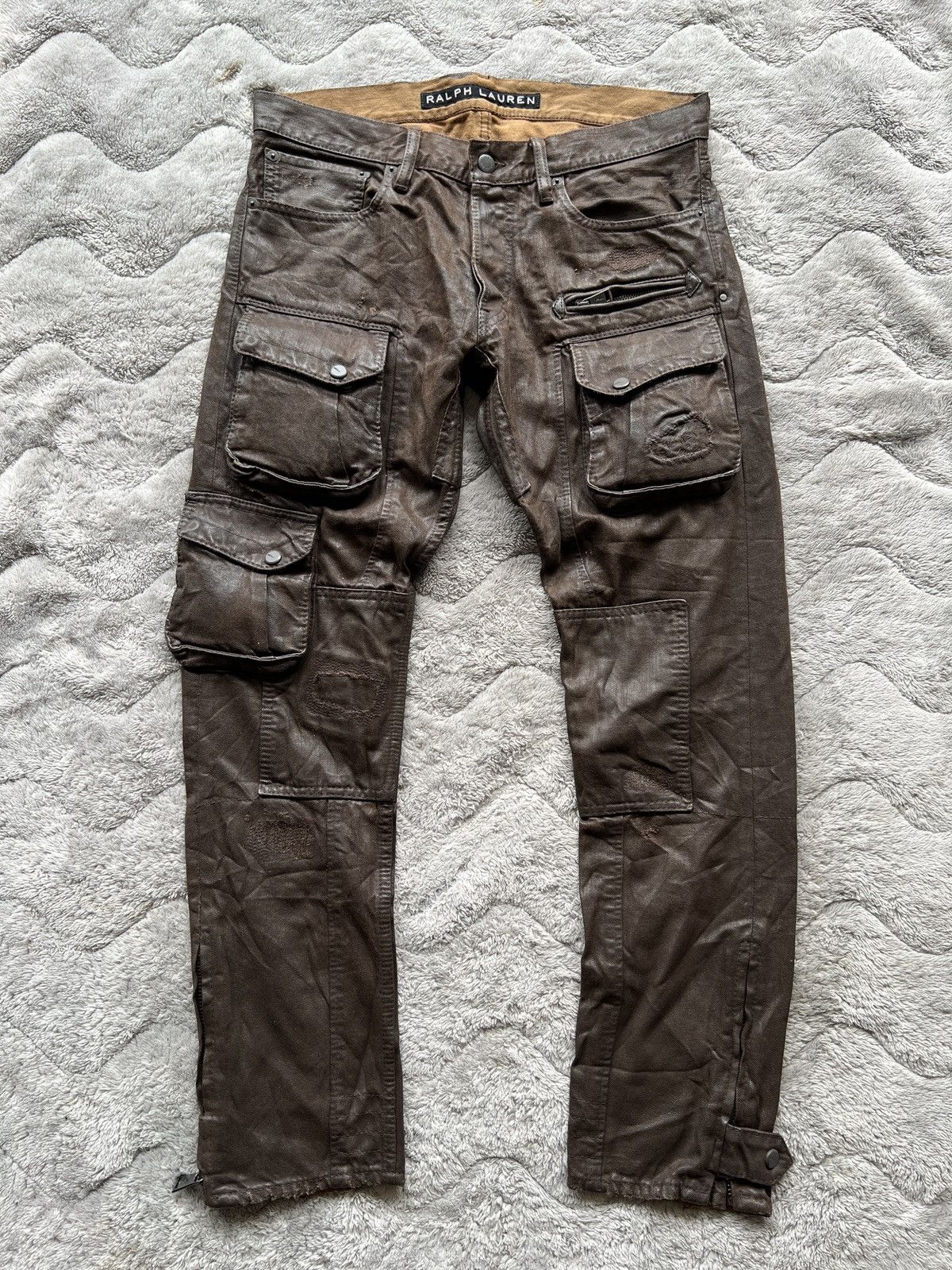 Ralph Lauren 🔥 Ralph Lauren Coated Cargo Pants Brown Tactical Utility Size US 31 - 1 Thumbnail