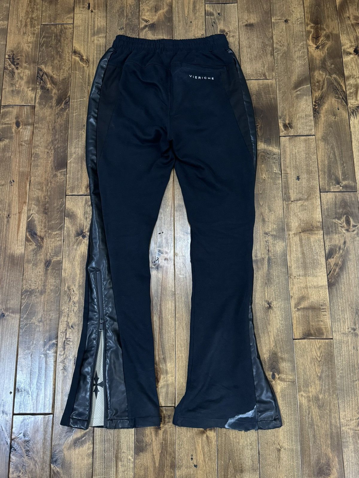 Vie + Riche Paris Vie+Riche Onyx Mixed-Media Flared Track Pants Black Leather Size US 32 / EU 48 - 2 Thumbnail