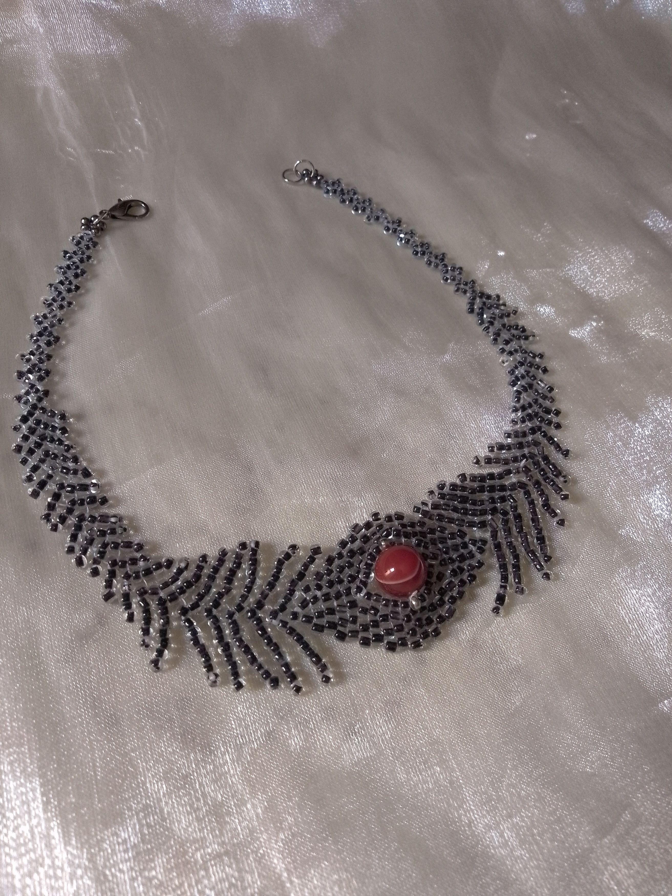 Handmade Necklace Choker. Black sexy with red carnelian gemstone Size ONE SIZE - 9 Thumbnail