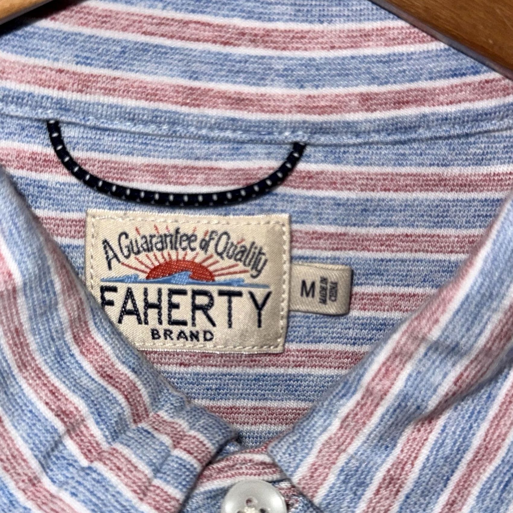 Faherty Faherty Polo Shirt Mens M Blue Red Striped Pima Cotton Modal Knit Stretch Shirt Polo Mens Size US M / EU 48-50 / 2 - 4 Thumbnail