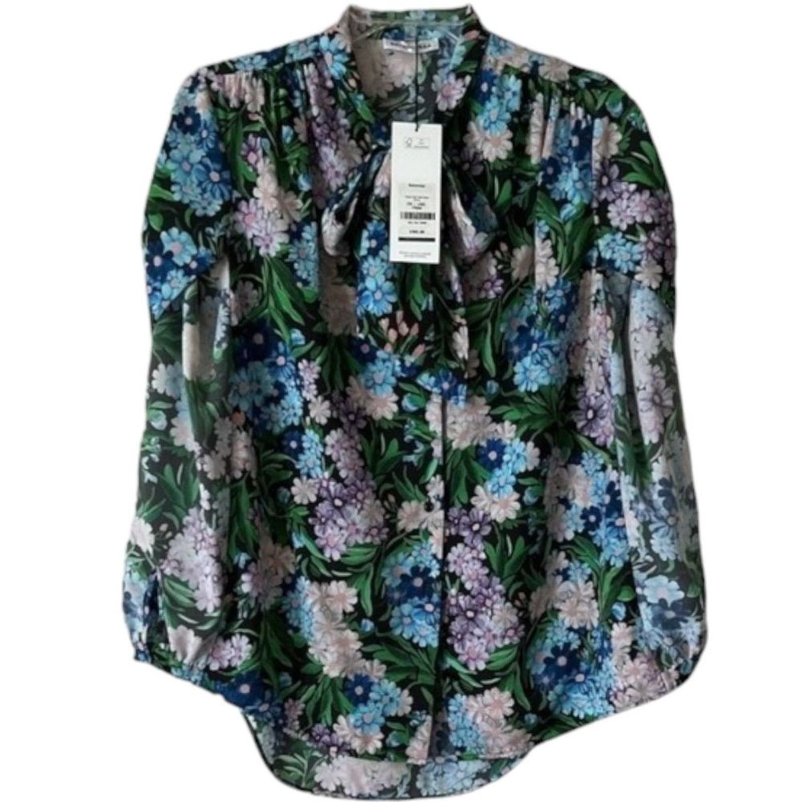 Image of Balenciaga Floral Print Mock Neck Blouse W/ Tags,xs/us2/fr34 in Blue, Women's