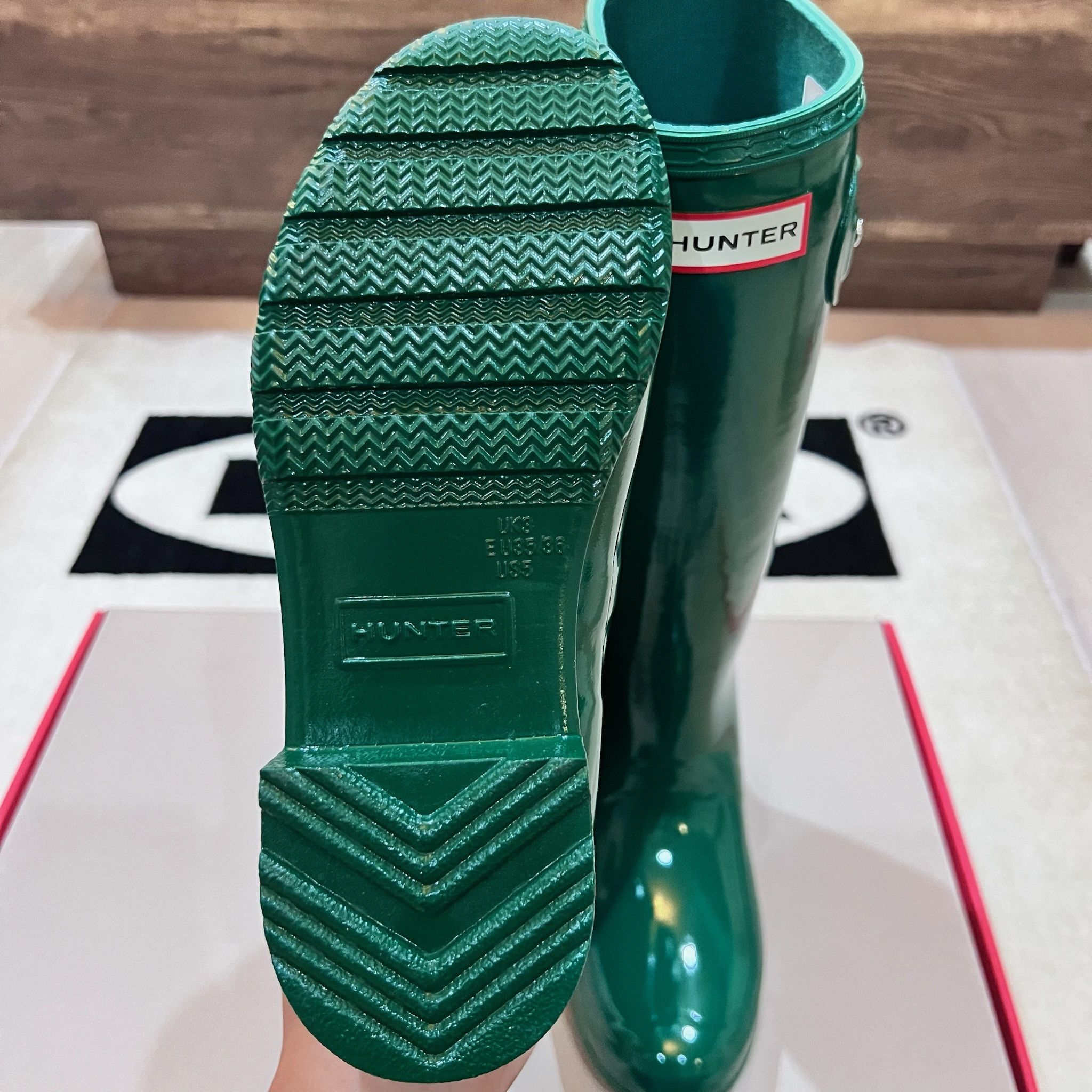 Hunter Hunter Original Tour Tall Gloss Green Winter Rain Boots Size US 5 / IT 35 - 6 Thumbnail