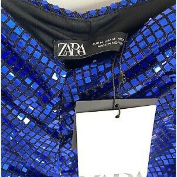 Zara NWT ZARA Womens Dress Inc Blue Sparkly Draped Mini Party Siz Size XS / US 0-2 / IT 36-38 - 14 Thumbnail