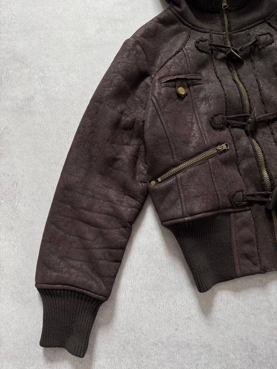 Vintage Y2K Brown Faux Shearling Hooded Toggle Jacket Distressed Size L / US 10 / IT 46 - 4 Thumbnail