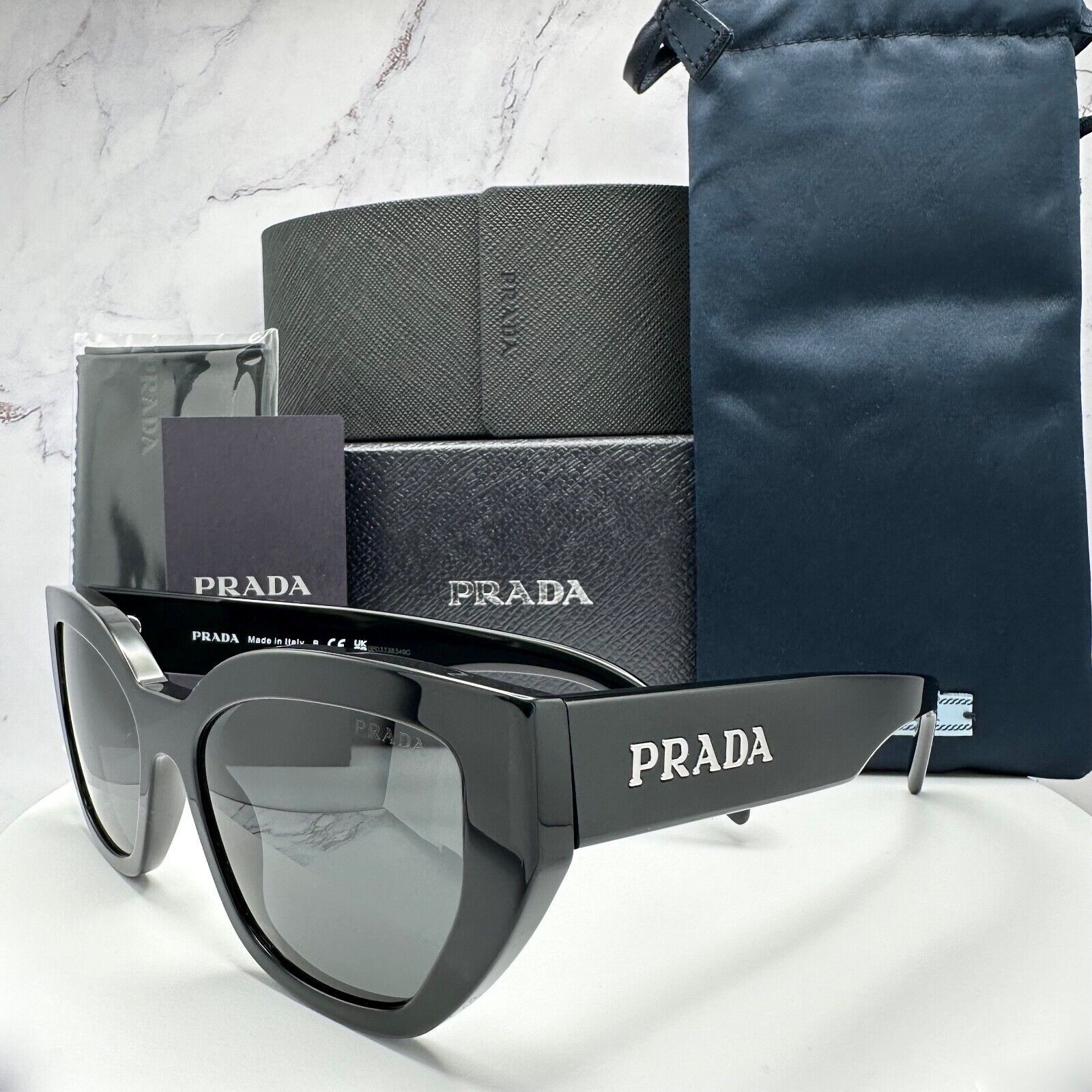 Prada New Prada Sunglasses Black Butterfly Cat Eye Spelled Logo Size ONE SIZE - 17 Thumbnail