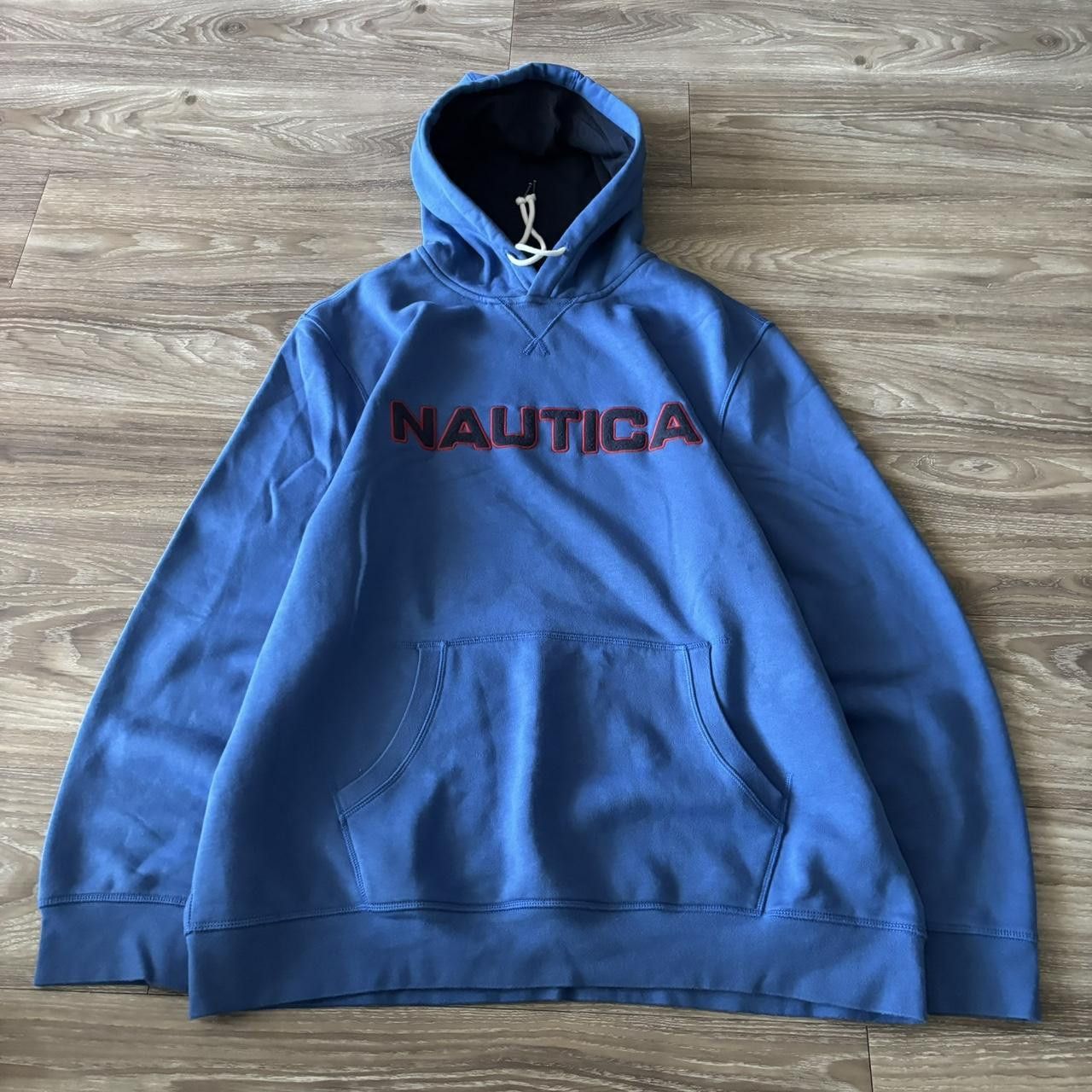 Crazy Vintage Y2K/2000s Blue Nautica Spellout Streetwear Hoodie! Size 2XL
