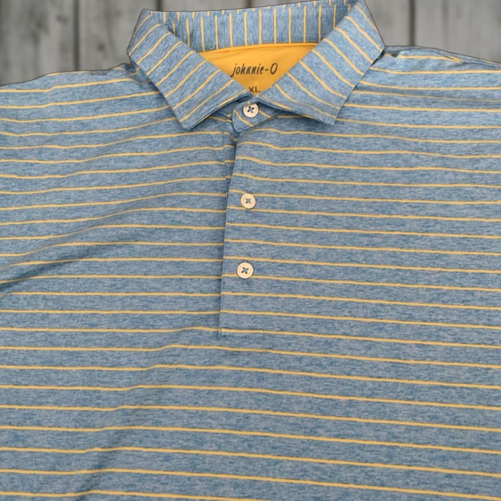 johnnie-O johnnie-O Polo Shirt Mens XL Striped Blue Yellow Golf Sun Protection Stretch Multicolor Short Sleeve Regular Size Size US XL / EU 56 / 4 - 1 Thumbnail