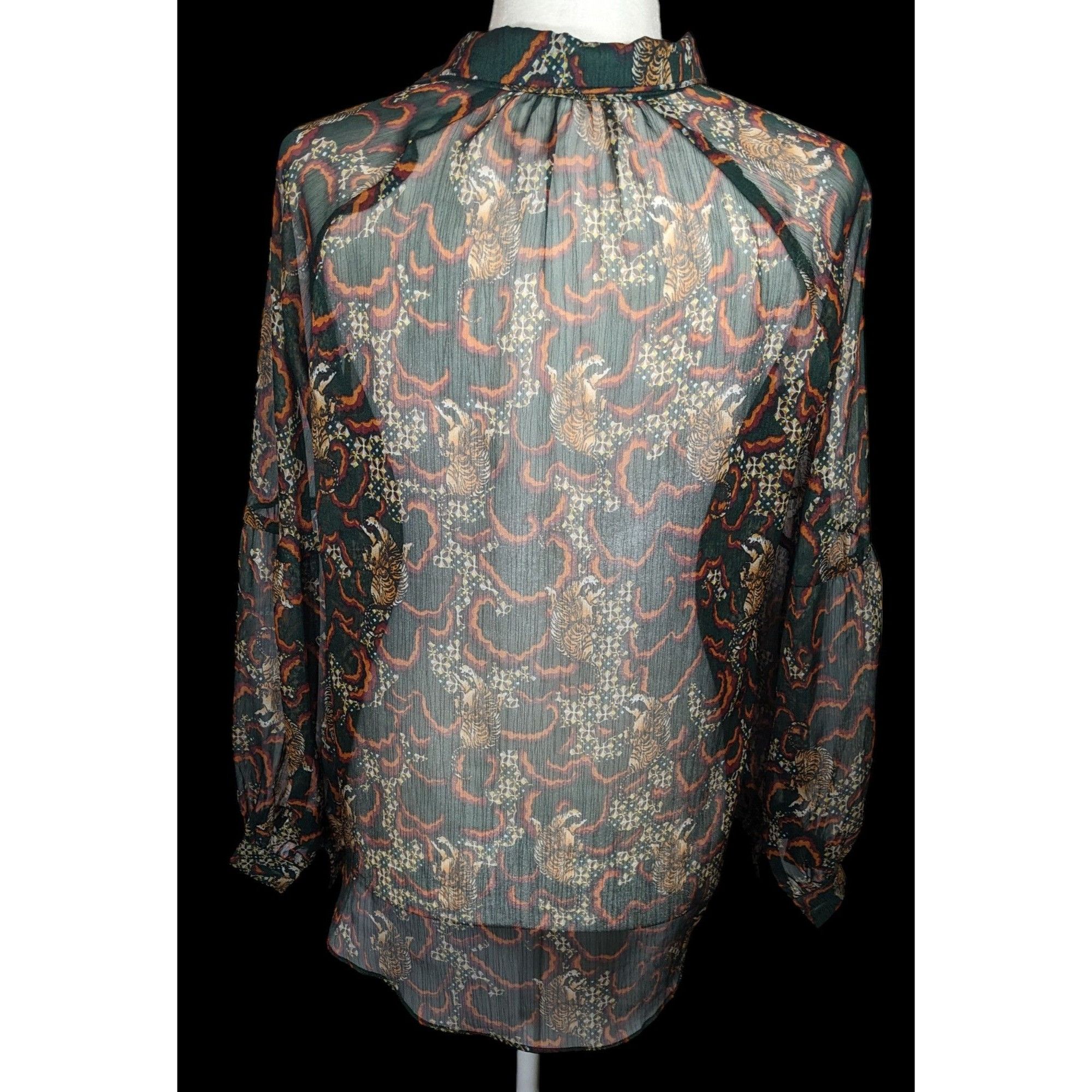 Anthropologie Anthropologie TP Sheer Green Tiger Button Up Blouse Size S / US 4 / IT 40 - 2 Thumbnail