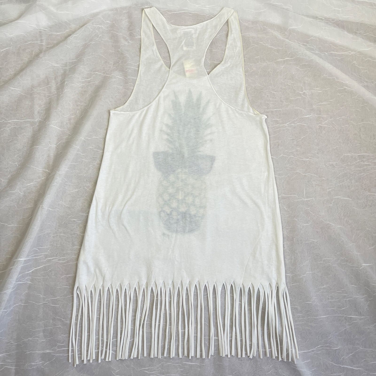 Pink Victoria’s Secret PINK White Fringe Tank Dress Pineapple NWT Size XS / US 0-2 / IT 36-38 - 22 Thumbnail