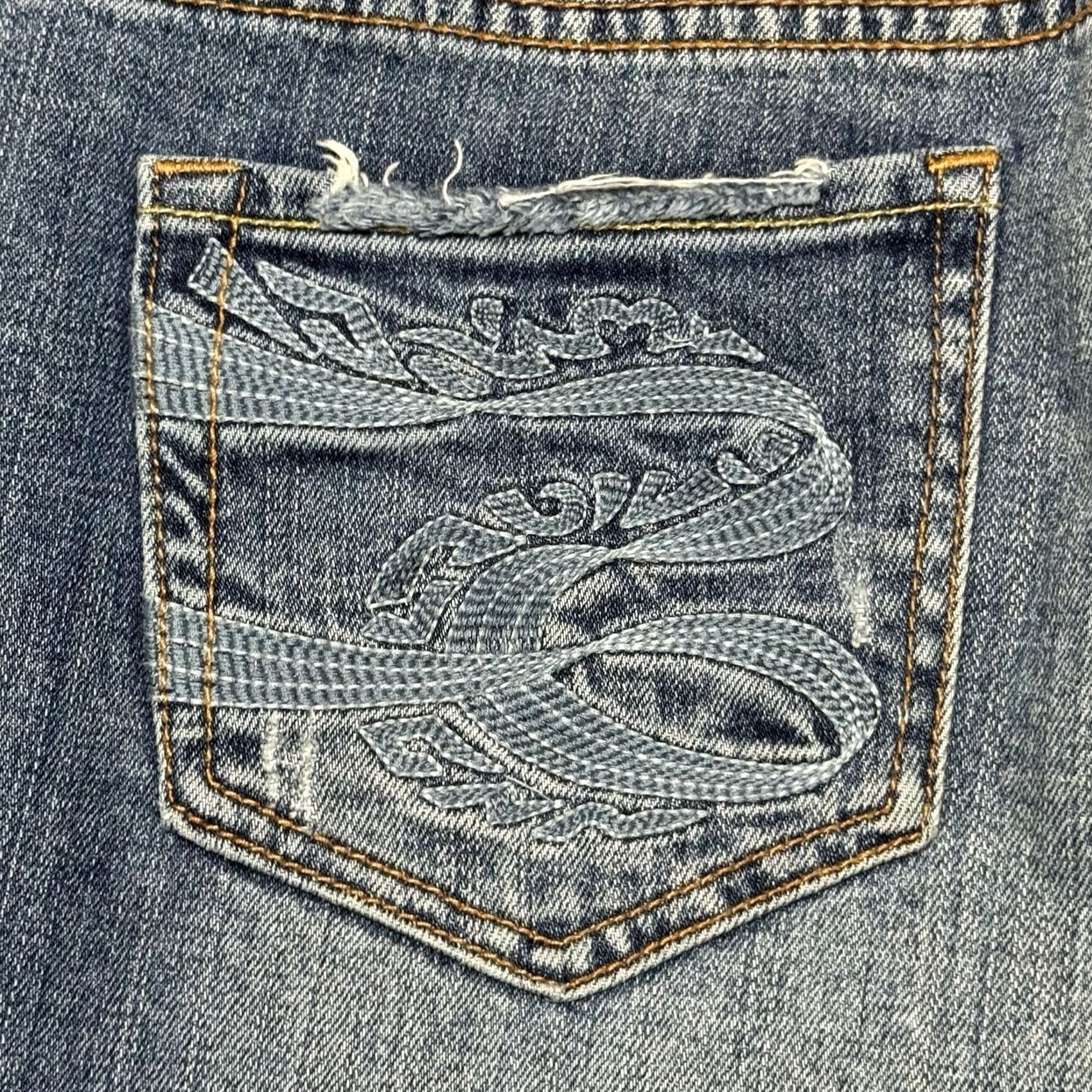 7 For All Mankind 7 For All Mankind Dojo Jeans Flared Wide Leg Low Rise 30x32 Blue Cotton Denim Embroidered Back Pocket Womens Jeans Size 30" / US 8 / IT 44 - 5 Thumbnail