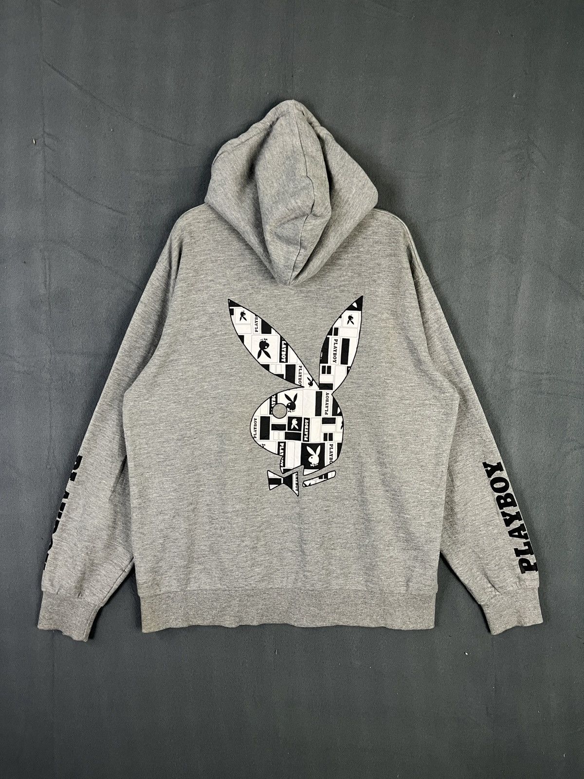 Vintage 90s Playboy Bunny Logo Spell Out Backhit Hoodie