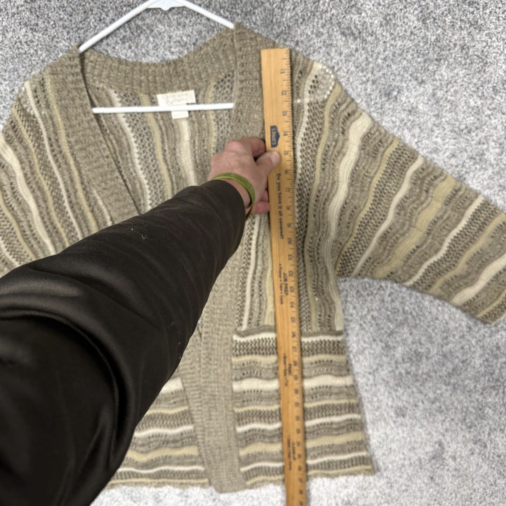 Vintage VINTAGE Christopher & Banks Cardigan Sweater M Beige Open-Knit 3/4 Sleeve Dolman Striped Women's Knit Open Front Casual Fall Spring Womens Mens? Size M / US 6-8 / IT 42-44 - 2 Thumbnail