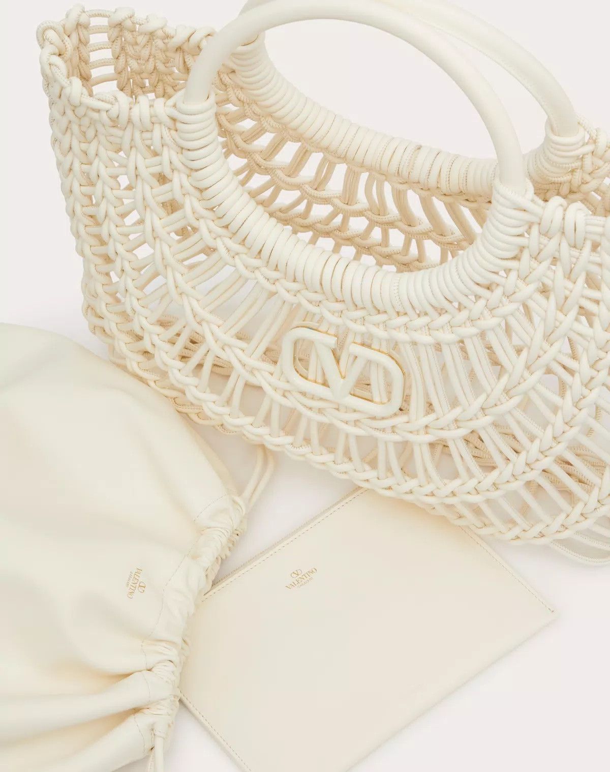 Valentino oc11z0725 Size:OS/Allknots Woven Leather Shopper in White Size ONE SIZE - 7 Thumbnail