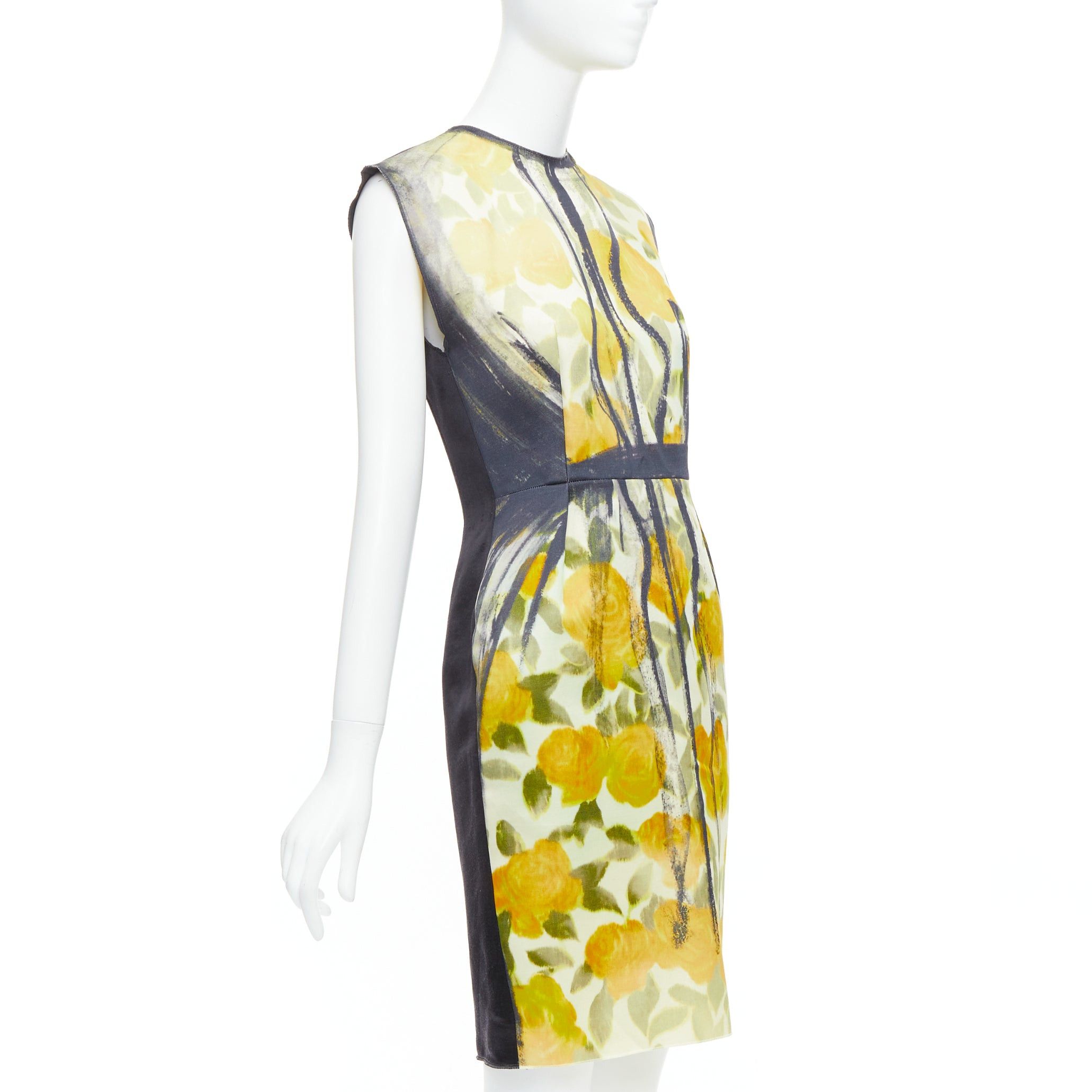 Lanvin LANVIN Les 10 Ans yellow black cotton silk floral print dress FR36 S Emma Stone Size S / US 4 / IT 40 - 1 Thumbnail