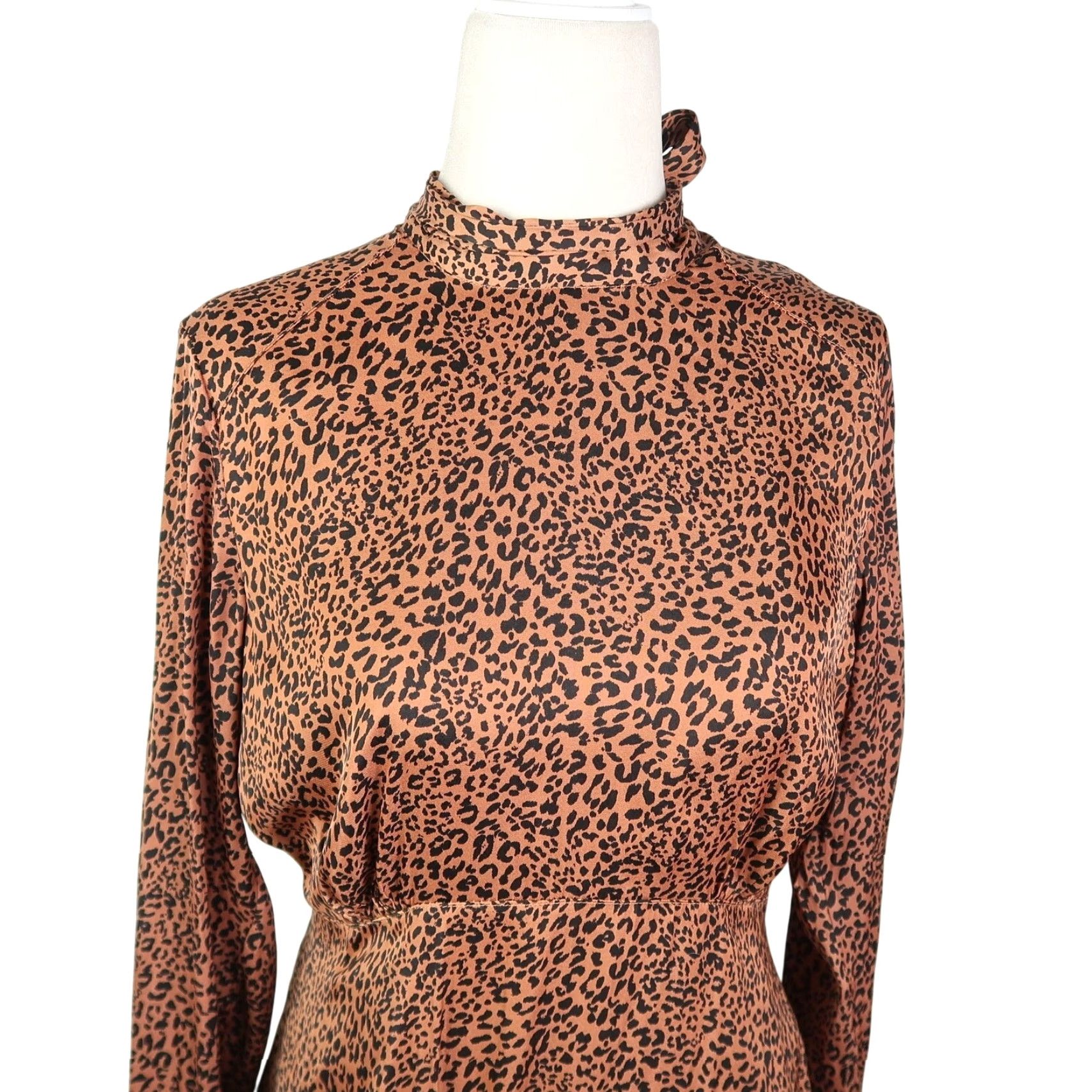 Free People Free People Loveless Leopard Brown and Black Satin Midi Dress 8 Womens Satin Dress Animal Print Midi Party Bohemian Long Sleeve Size M / US 6-8 / IT 42-44 - 2 Thumbnail