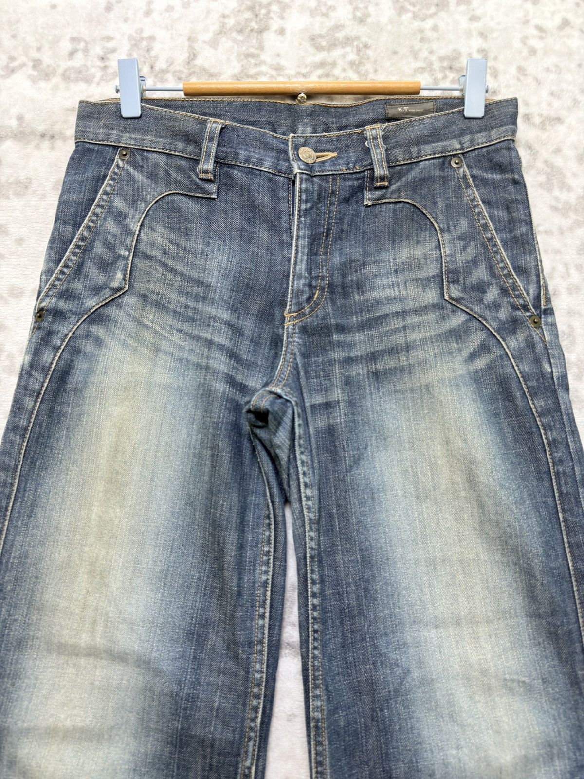 Japanese Brand Y2K Kiyoko Takase Flared Wide leg Panel Denim Jeans Size US 29 - 3 Thumbnail