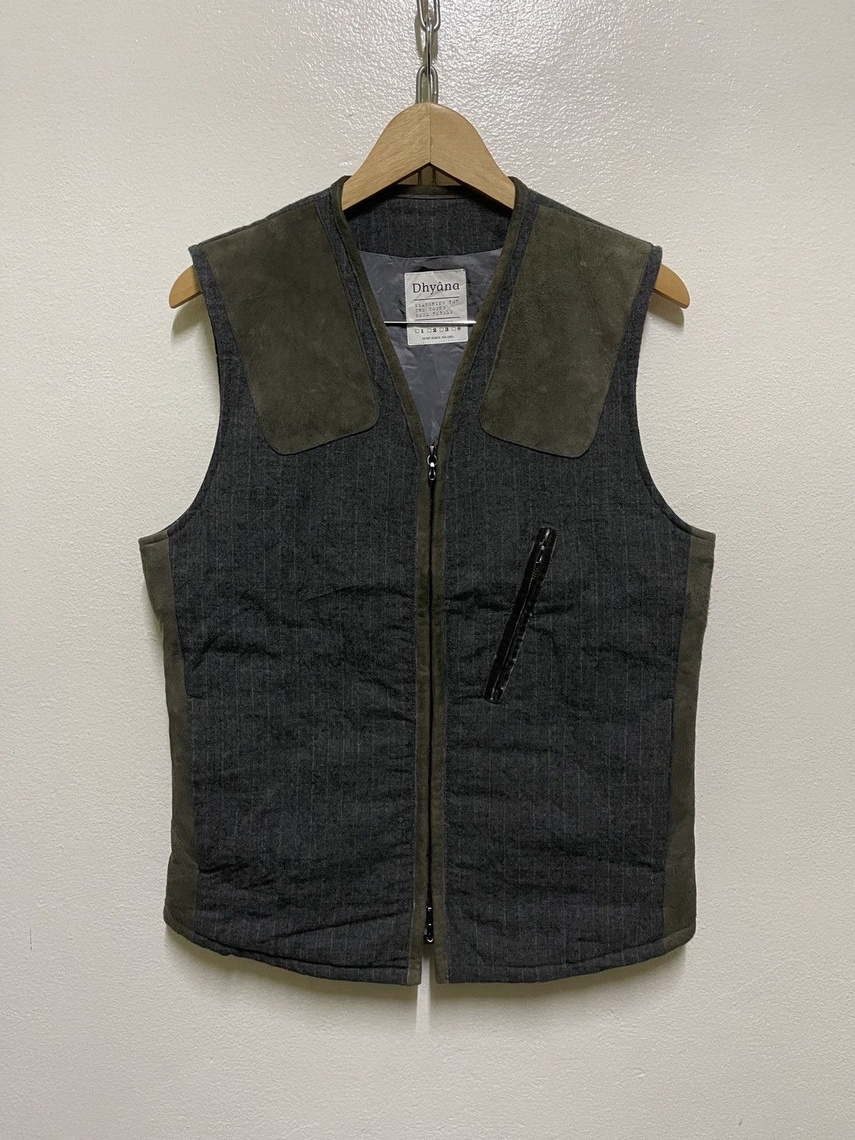 Japanese Brand Dhyana Wool Stripe Leather Switch Quilted Vest Size US XL / EU 56 / 4 - 1 Thumbnail