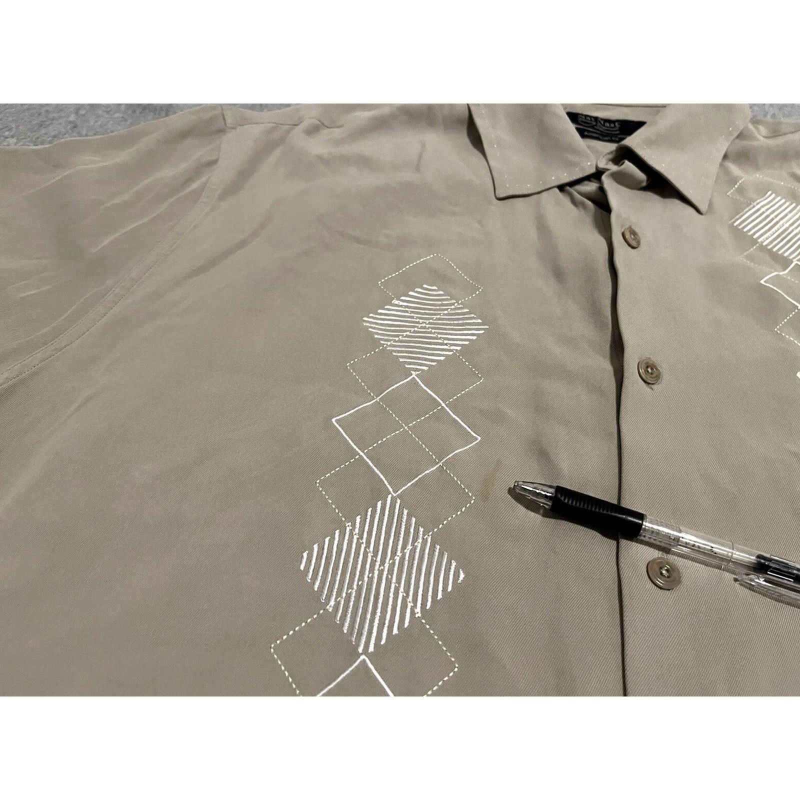 Nat Nast Nat Nast Silk Shirt Diamonds Embroidered American Fit Mens XL Beige Short Sleeve Button-Up Size US XL / EU 56 / 4 - 4 Thumbnail