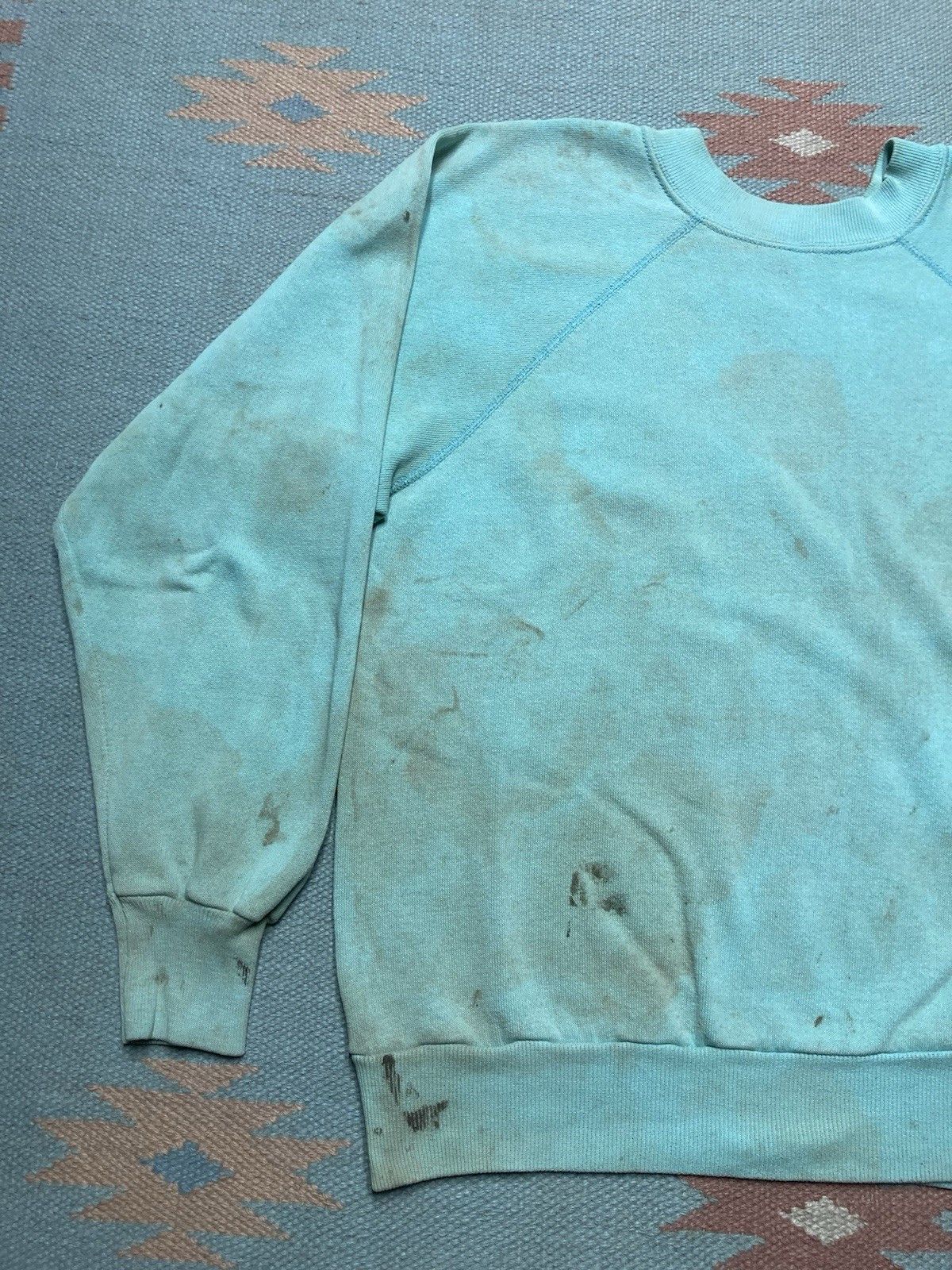 Vintage 70s crewneck sweatshirt blank teal blue grunge soft medium Size US M / EU 48-50 / 2 - 2 Thumbnail