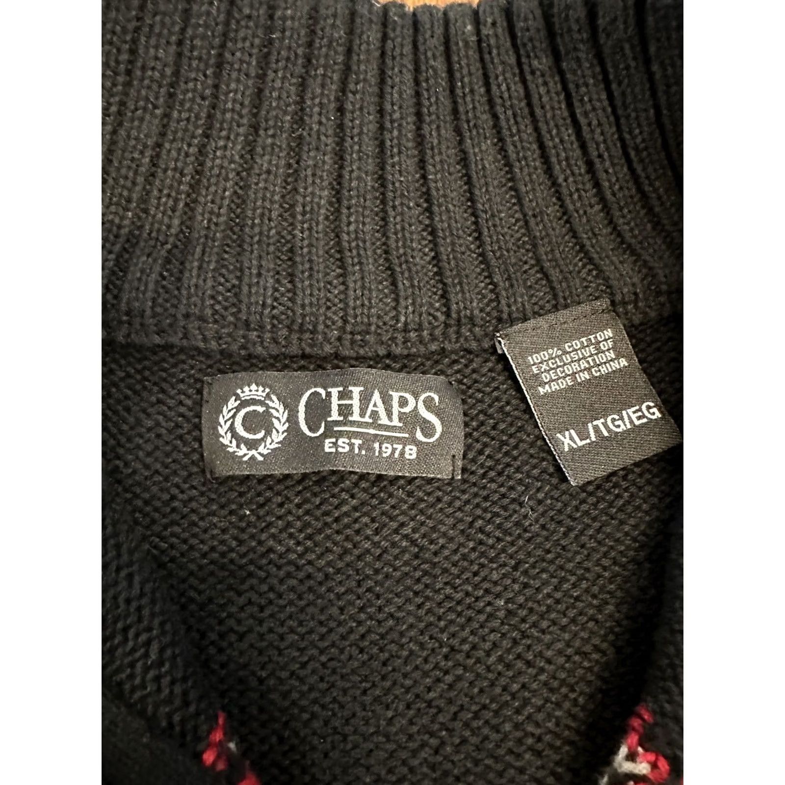 Chaps VINTAGE Chaps Ralph Lauren Deer Skull 1/4 Zip Knit Sweater XL Mens Black Cotton Pullover Size US XL / EU 56 / 4 - 3 Thumbnail
