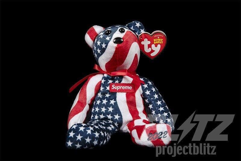 Designer FW22 Supreme Ty Beanie Baby Plush Multicolor FLAG USA 2022 Size ONE SIZE - 2 Thumbnail