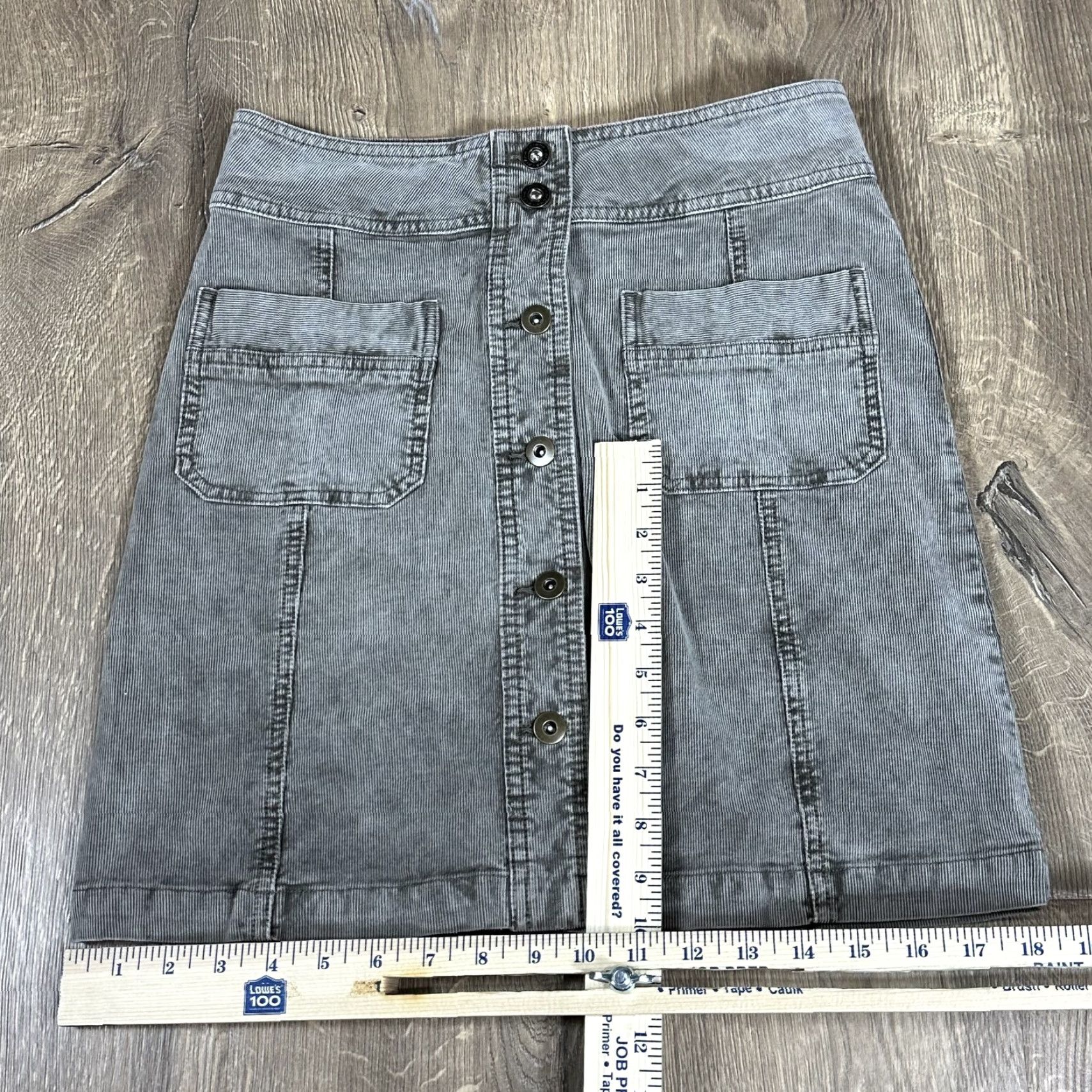 Prana prAna Gray Corduroy Mini Skirt Button Up A-Line Pockets Cotton Casual Sz 4 Womens Skirt Short Native: None Size 27" / US 4 / IT 40 - 7 Thumbnail