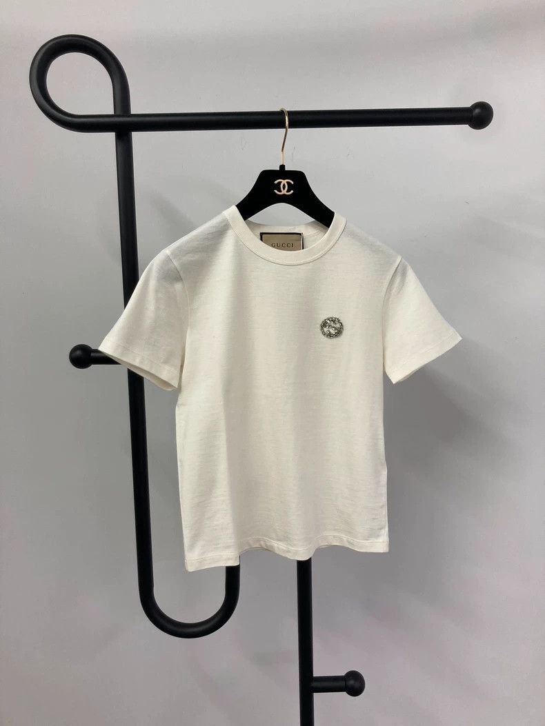Gucci Gucci Crystal Logo White Short-Sleeve T-Shirt - dmc Size US S / EU 44-46 / 1 - 1 Thumbnail