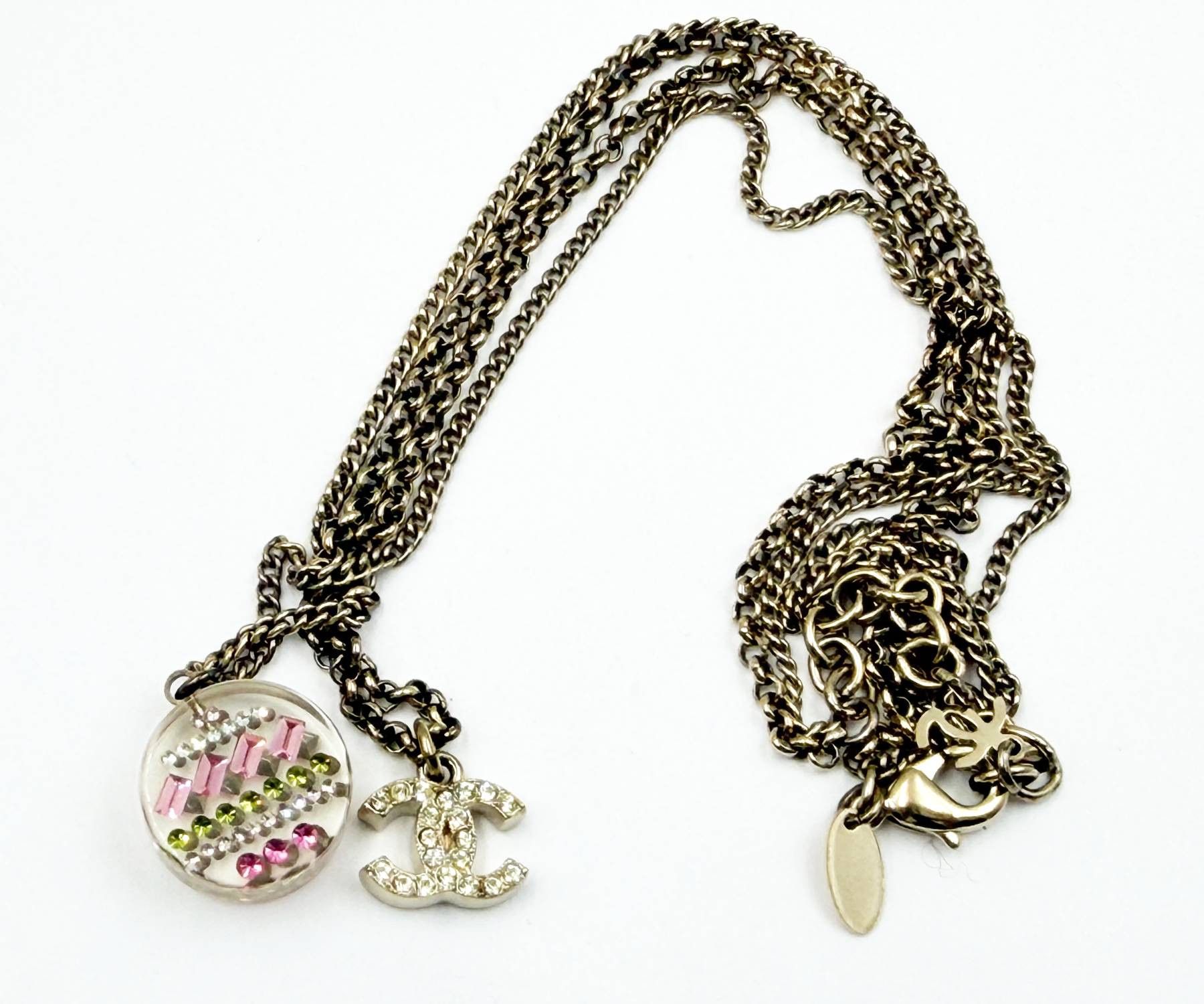 Chanel Chanel Gold CC Round Resin Crystal Double Chain Necklace Size ONE SIZE - 2 Thumbnail