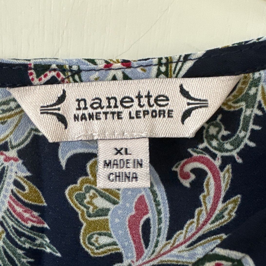 Nanette Lepore Nanette Lepore XL Navy Blue Paisley Top Long Sleeve Ruffles Size XL / US 12-14 / IT 48-50 - 2 Thumbnail