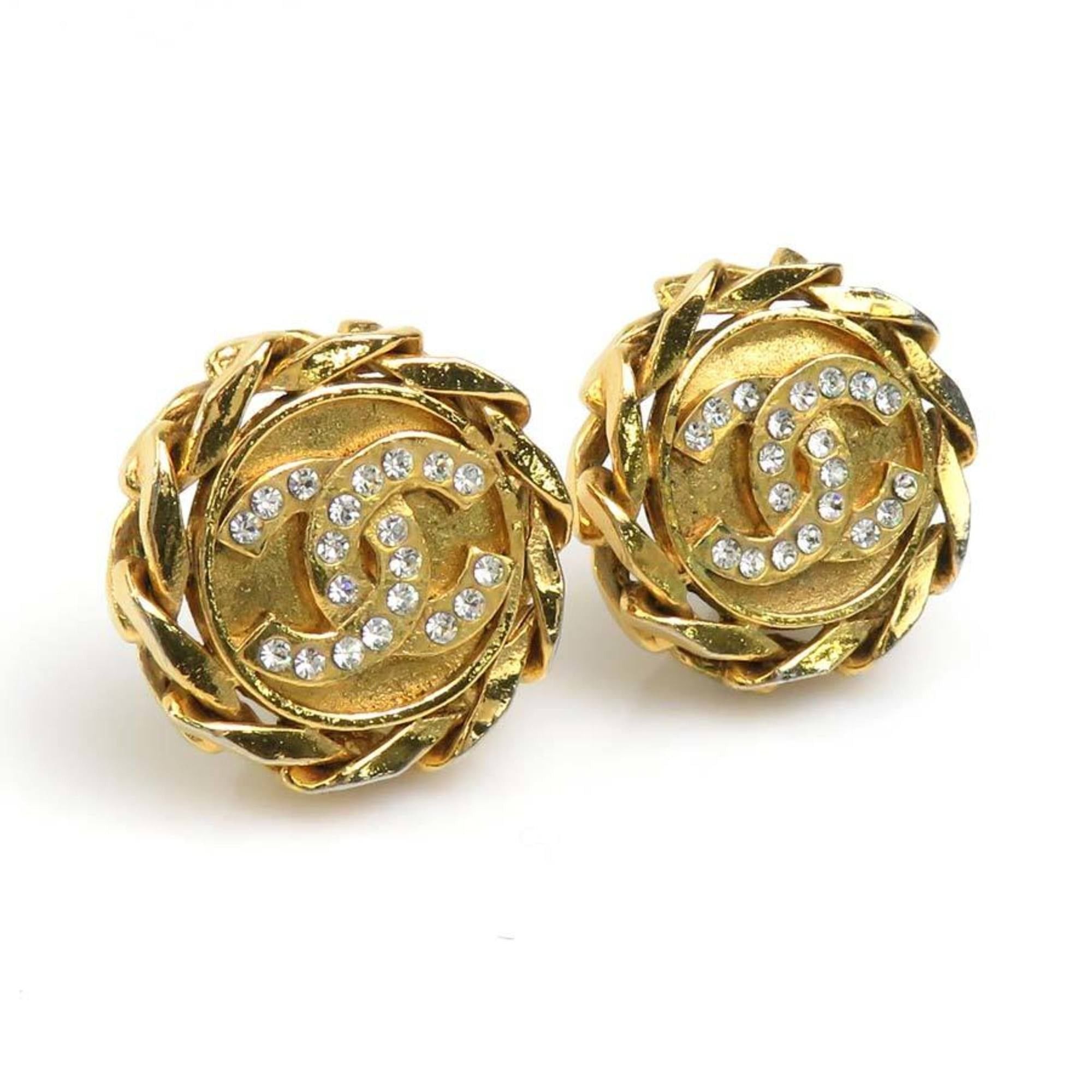 CHANEL Coco Mark Metal Rhinestone Earrings in Gold and Silver for Women Free Shipping e60183a