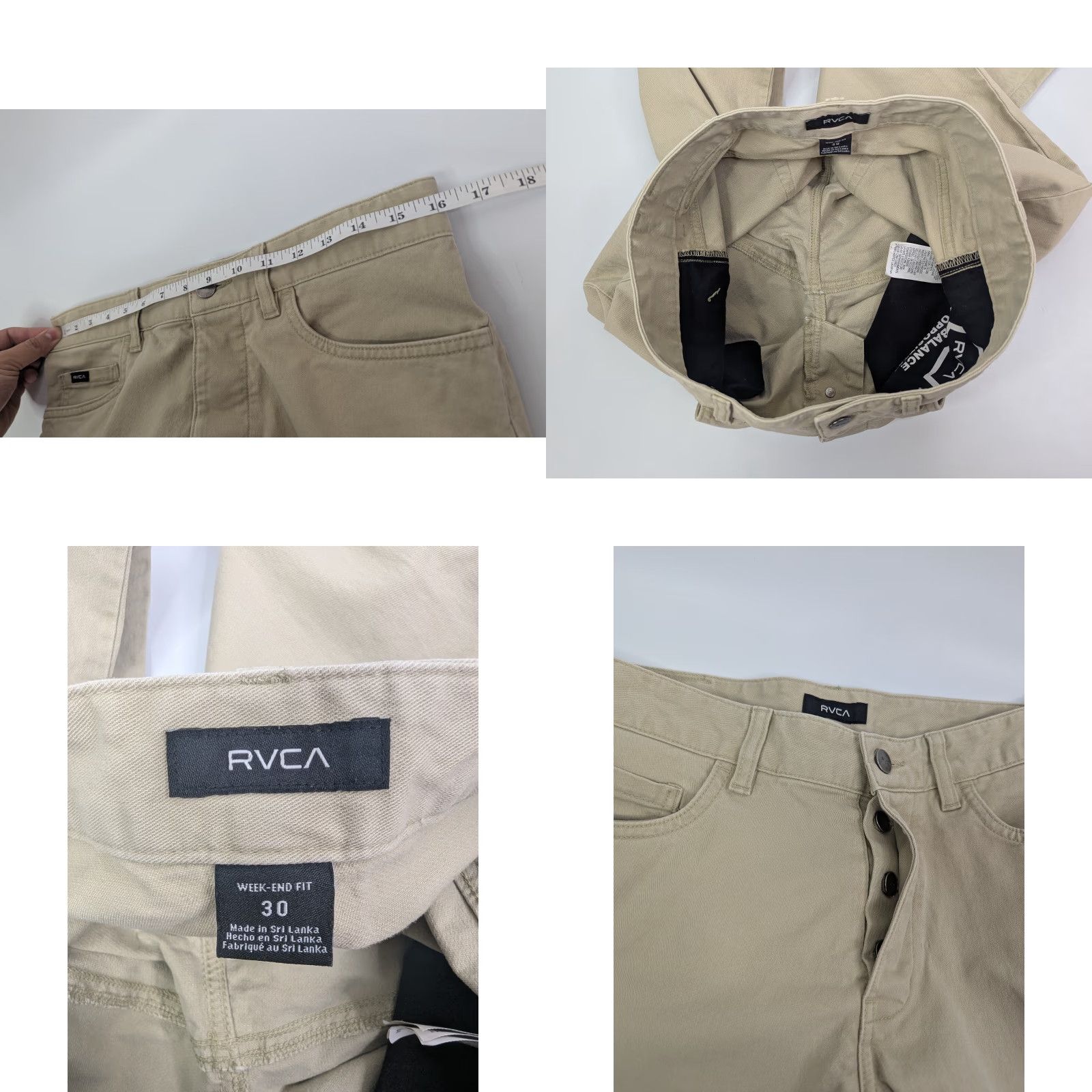 RVCA RVCA Weekend Fit Pants Men's 30 Khaki Chino Rope Belt Loops Flat Front Regular Straight 32x32 Casual Autumn Spring Summer Winter Beig/Beige Size US 30 / EU 46 - 8 Thumbnail