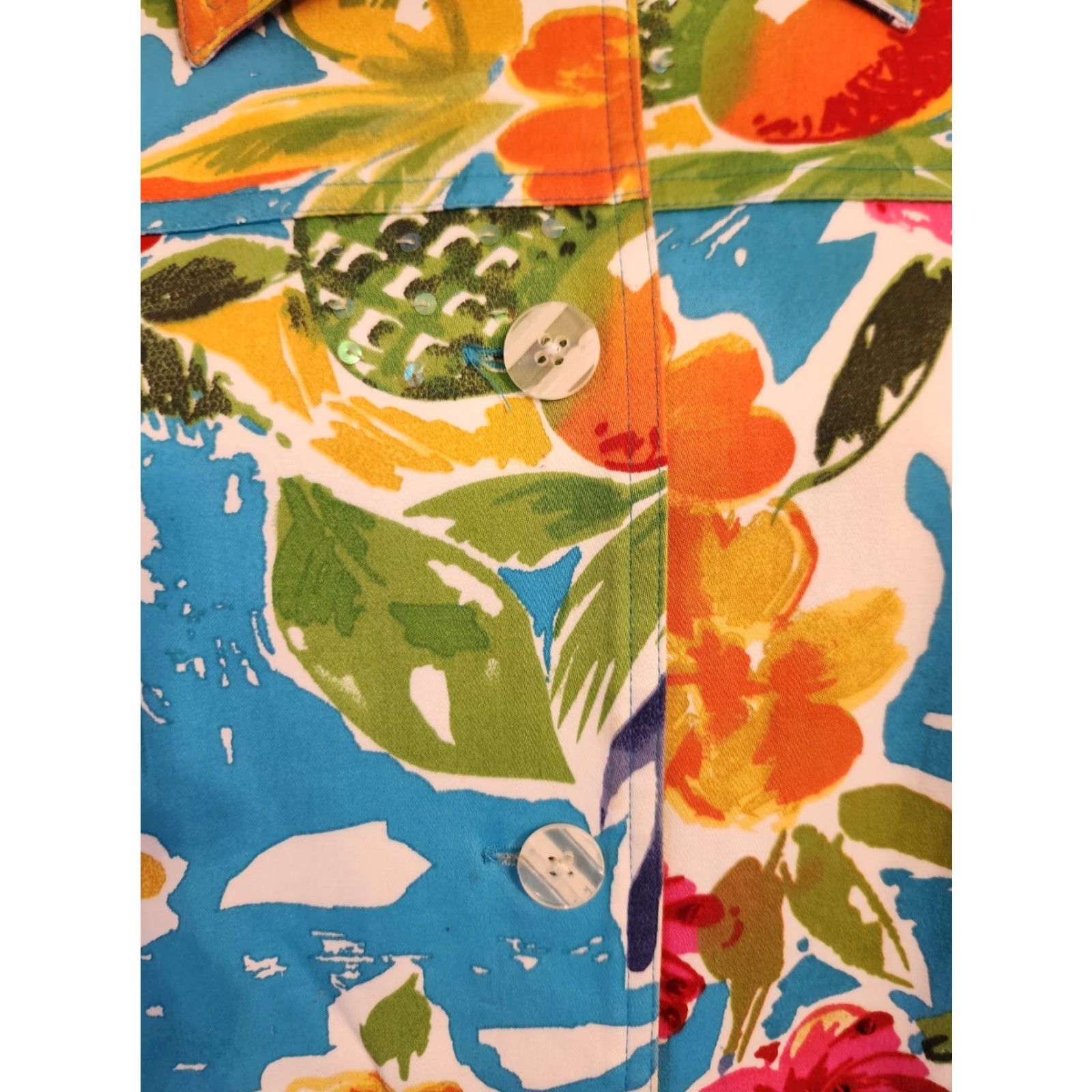 Laura Ashley Laura Ashley Jacket Multi-Color Tropical Floral Sequin Womens Medium All Seasons Casual Button Long Sleeve Cotton Blend Regular Fit » Size M / US 6-8 / IT 42-44 - 3 Thumbnail