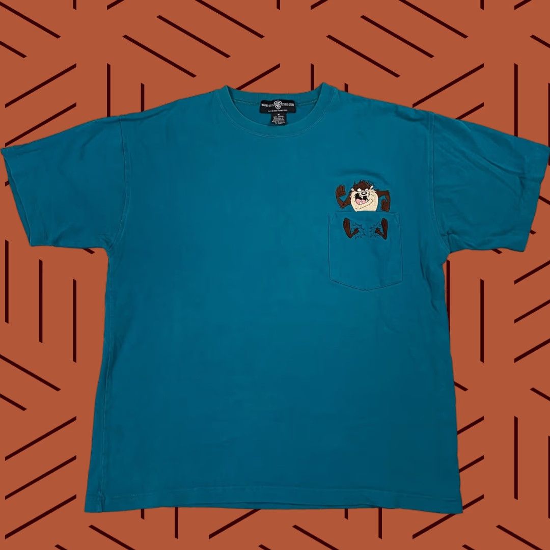 Vintage VINTAGE Looney Tunes TAZ Embroidered Pocket T-Shirt Adult M Teal Green 90s Cartoon Mens Size US M / EU 48-50 / 2 - 1 Thumbnail